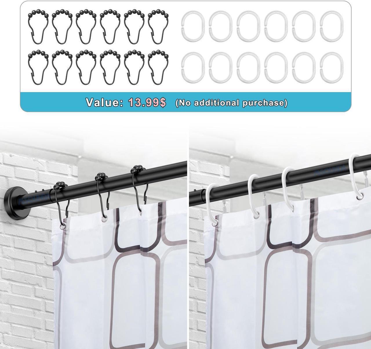 Alt view image 2 of 7 - Misounda Shower Curtain Rod, Adjustable Telescoping 304 Stainless Steel Curved Shower Rod, No drilling Installation, L-Shaped 35.5"-47.2" x 35.5"-47.2" for Bathroom, Tub, Cloakroom- Black