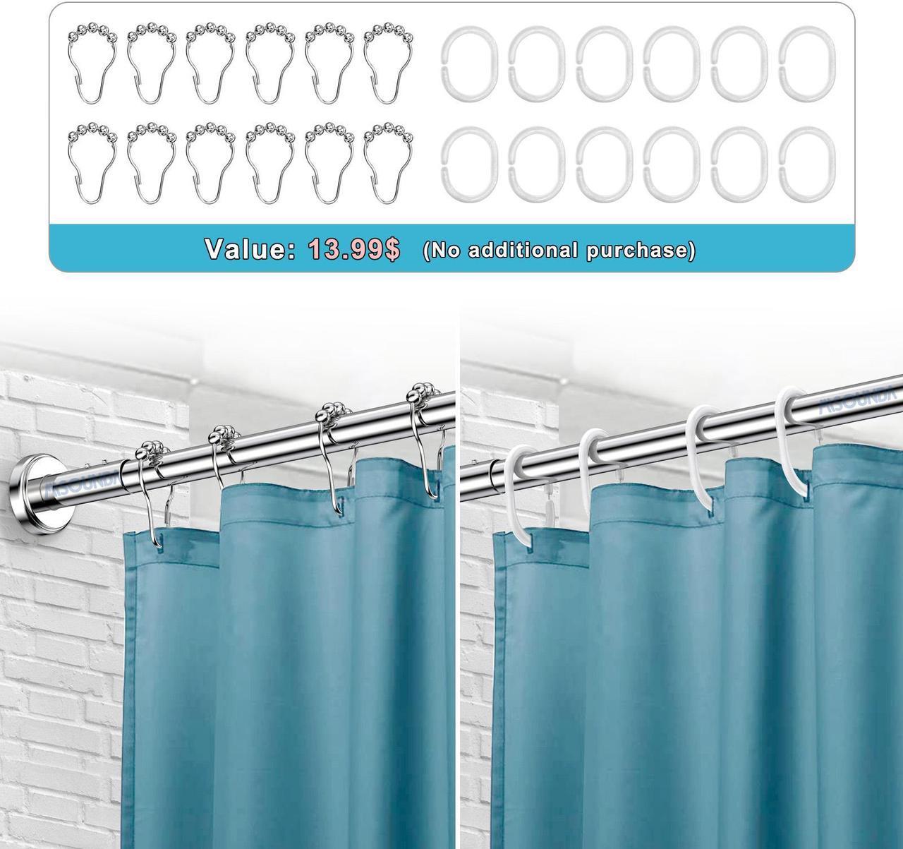 Alt view image 5 of 7 - Misounda Shower Curtain Rod, Adjustable L Shaped Corner Shower Curtain Rods, No Drilling Install Stainless Steel 27.6-39.4x35.5-47.2 Inch With 24 Shower Rings, For Bathroom,Bathtub,Clothing Store Etc
