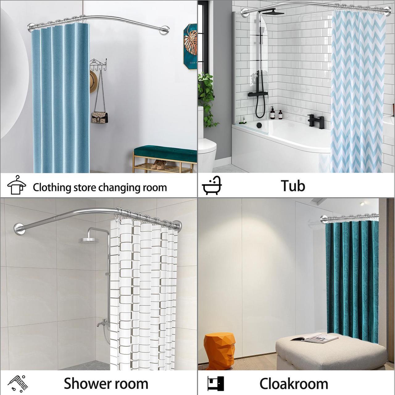 Alt view image 6 of 7 - Misounda Shower Curtain Rod,Stainless Steel Retractable Shower Rod, Drilling Install, For Bathroom, Bathtub, Cloakroom, Dressing Room,Etc. (L Shape, 35.5-47 x 43.3-66 Inch)