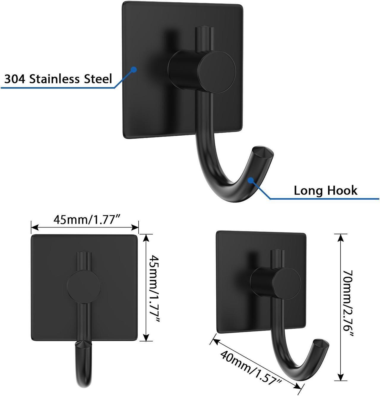 Alt view image 2 of 7 - Misounda Adhesive Wall Hooks 6 Pack Towel Hook Robe Hooks Adhesive Hooks Heavy Duty Wall Hooks for Hanging Coat, Towel, Key,Towels, Bag, Hat Stick on Bathroom Kitchen Livingroom Door Bedroom (Black)