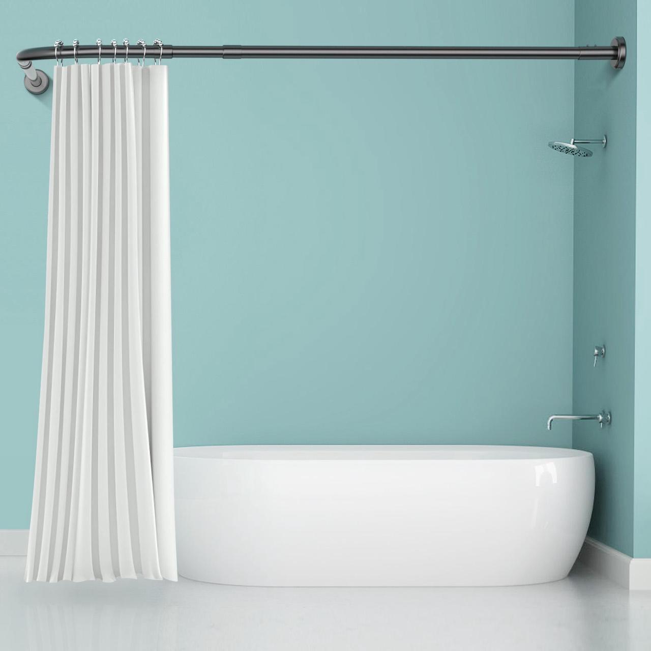 Main image of Misounda Shower Curtain Rod, Adjustable Telescoping 304 Stainless Steel Curved Shower Rod, No drilling Installation, L-Shaped 35.5"-47.2" x 35.5"-47.2" for Bathroom, Tub, Cloakroom- Black
