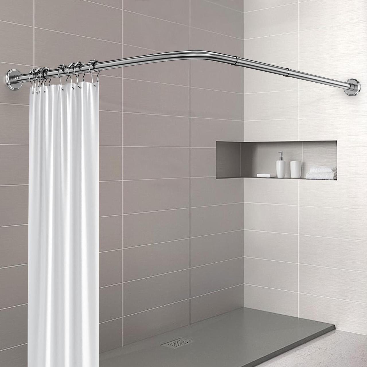 Main image of Misounda Shower Curtain Rod,Stainless Steel Retractable Shower Rod, Drilling Install, For Bathroom, Bathtub, Cloakroom, Dressing Room,Etc. (L Shape, 35.5-47 x 43.3-66 Inch)