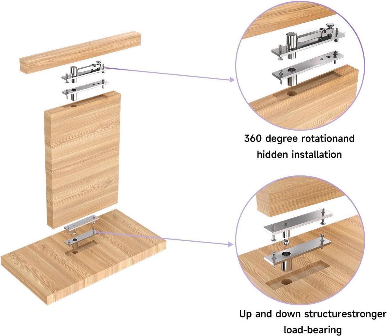 Alt view image 4 of 7 - Pivot Hinges, Heavy Duty Hinges for Doors 360 Degree Shaft Stainless Steel Hidden Door Hinge with Screws Invisible Pivot Door Hardware