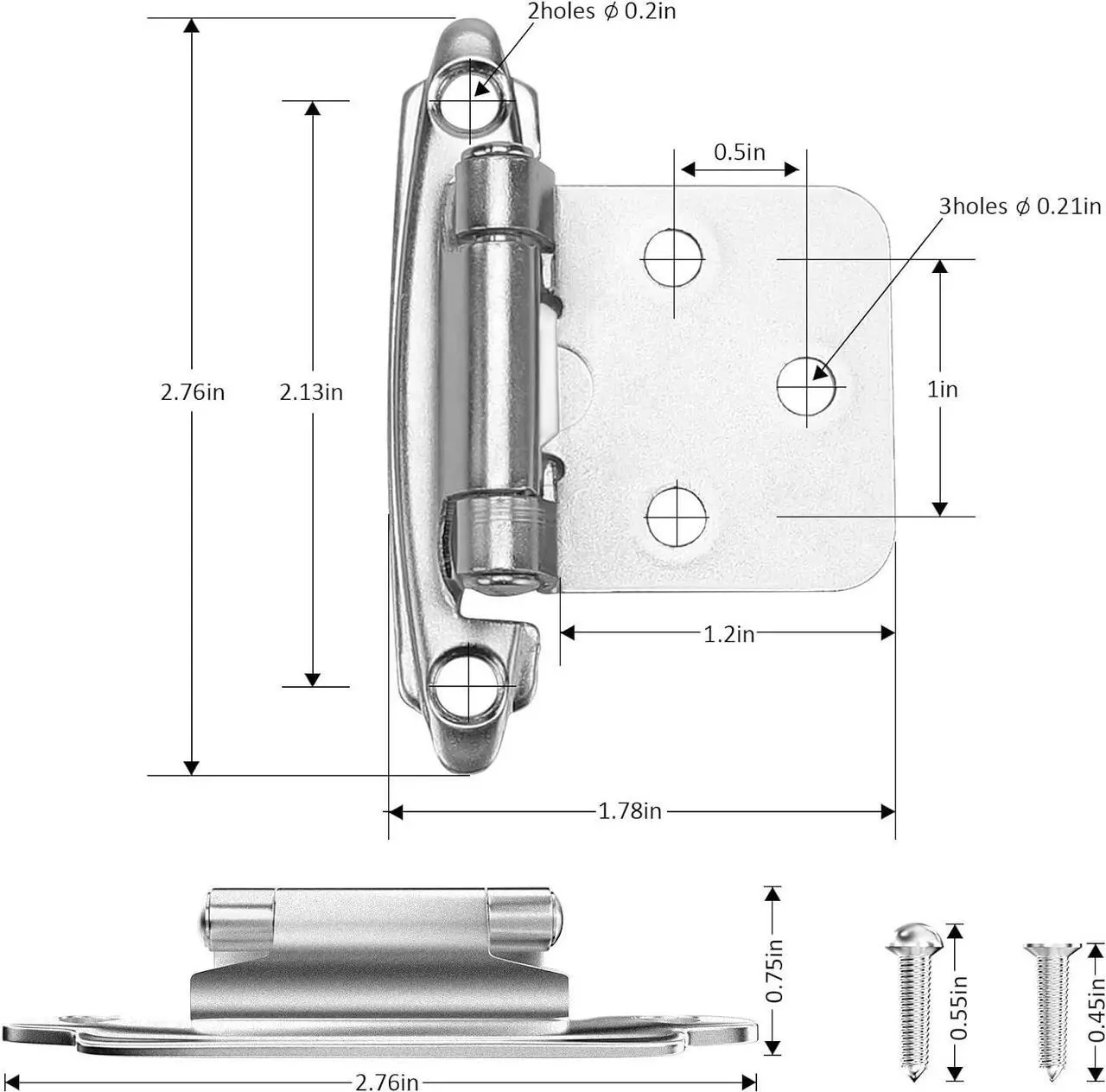 Alt view image 3 of 6 - Cabinet Hinges, 16 Pack 8 Pairs 1/2inch Overlay Cabinet Door Hinges Brushed Nickel Semi-Concealed Self-Closing Hinges for Home Hotel School RV Cabinet Kitchen Cabinets Shoe Cabinets Bathroom Cabinet