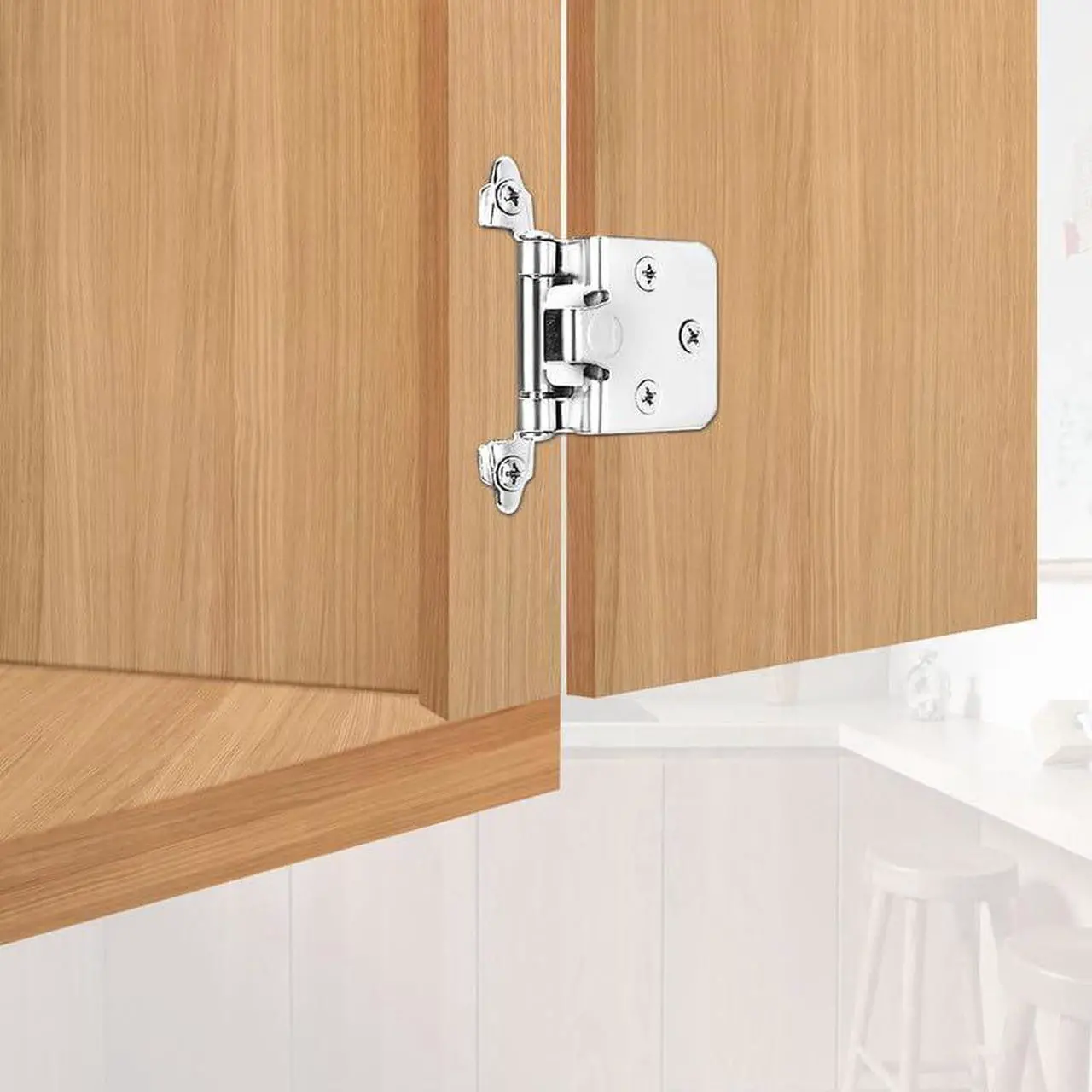 Alt view image 6 of 6 - Cabinet Hinges, 16 Pack 8 Pairs 1/2inch Overlay Cabinet Door Hinges Brushed Nickel Semi-Concealed Self-Closing Hinges for Home Hotel School RV Cabinet Kitchen Cabinets Shoe Cabinets Bathroom Cabinet