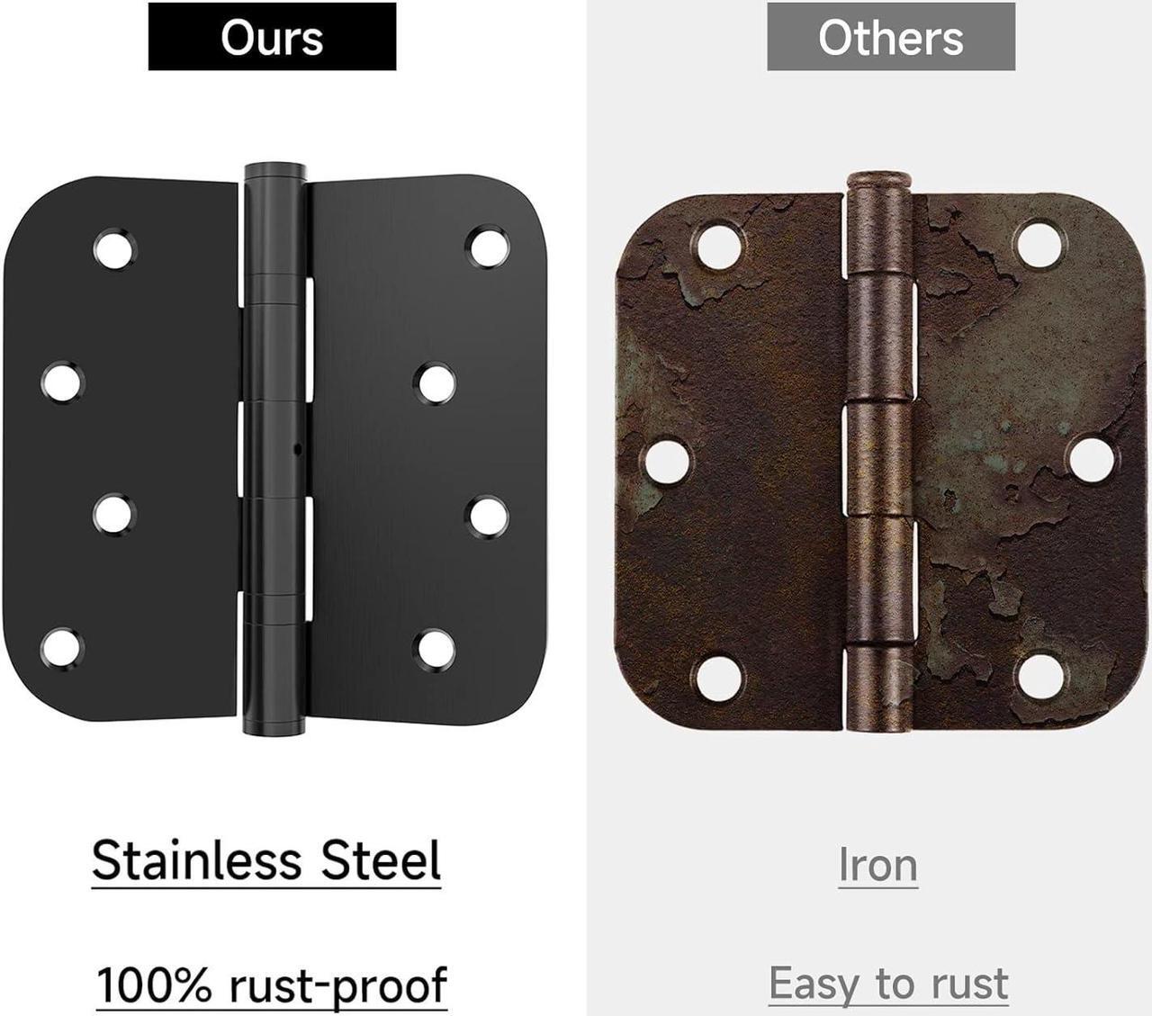Alt view image 3 of 7 - Hinges 4'' Black Stainless Steel Hinges 4 Inch Interior & Exterior Door Hinges for Left & Right Doors Ball Bearing Nrp Hinges Heavy Duty Door Hinge with 5/8" Radius Corners 2 Pack-Non Removable Pin