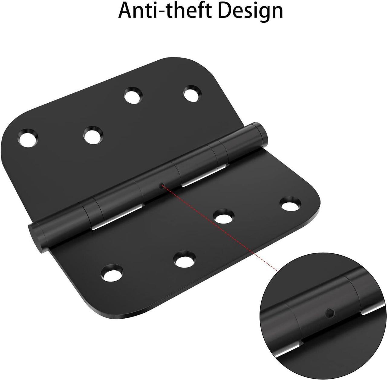 Alt view image 4 of 7 - Hinges 4'' Black Stainless Steel Hinges 4 Inch Interior & Exterior Door Hinges for Left & Right Doors Ball Bearing Nrp Hinges Heavy Duty Door Hinge with 5/8" Radius Corners 2 Pack-Non Removable Pin