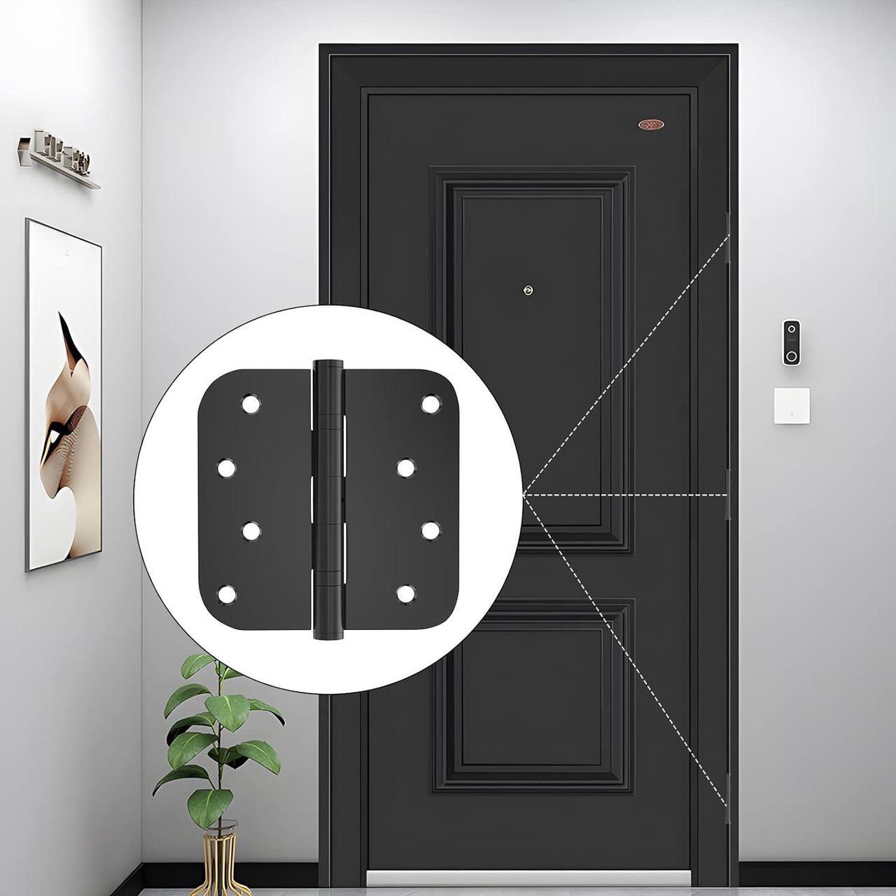 Alt view image 6 of 7 - Hinges 4'' Black Stainless Steel Hinges 4 Inch Interior & Exterior Door Hinges for Left & Right Doors Ball Bearing Nrp Hinges Heavy Duty Door Hinge with 5/8" Radius Corners 2 Pack-Non Removable Pin