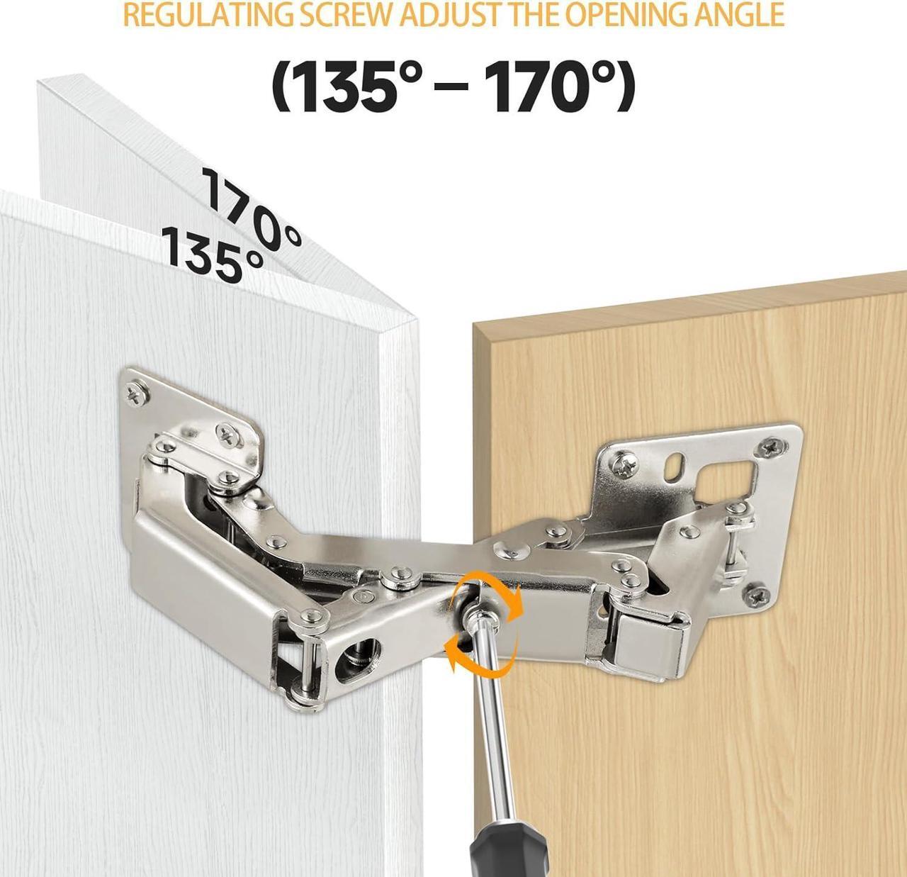 Alt view image 4 of 7 - 4Pcs 175 Degree Cabinet Hinges, Silent Soft Close Cabinet Doors Hinges, Hydraulic Frameless Hidden Hinges, Adjustable Mounting Hinges with Screws for Cabinet, Cupboards, Wardrobe