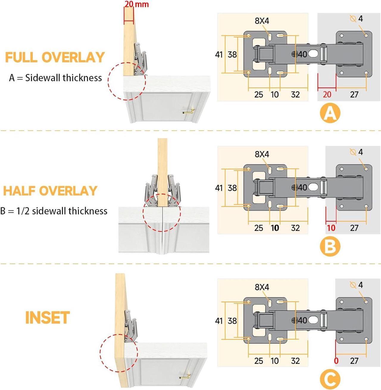 Alt view image 5 of 7 - 4Pcs 175 Degree Cabinet Hinges, Silent Soft Close Cabinet Doors Hinges, Hydraulic Frameless Hidden Hinges, Adjustable Mounting Hinges with Screws for Cabinet, Cupboards, Wardrobe