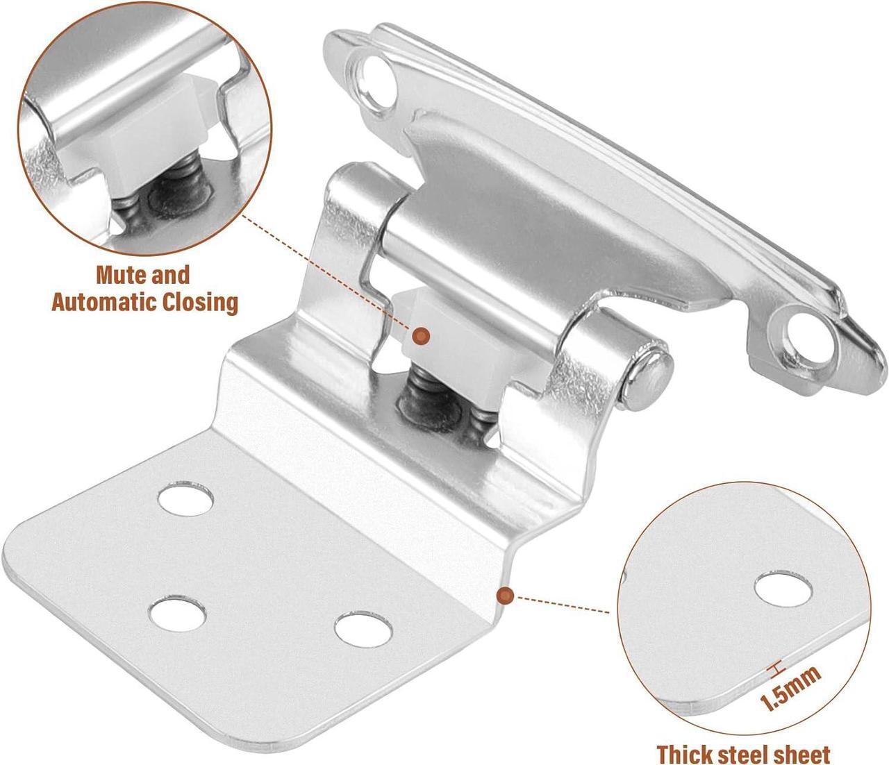 Alt view image 2 of 6 - Cabinet Hinges, 20 Pack 10 Pairs 3/8 Inch Inset Cabinet Door Hinges Brushed Nickel Semi-Concealed Self-Closing Hinges for Home Hotel School RV Cabinet Kitchen Cabinets Shoe Cabinets Bathroom Cabinet
