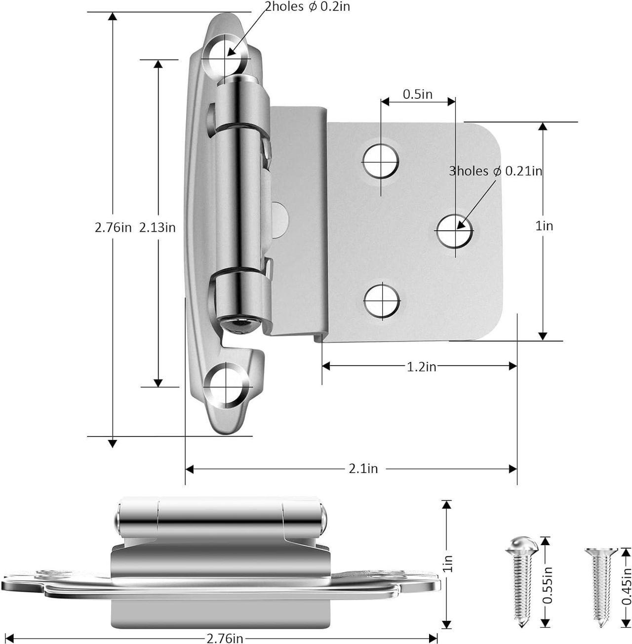 Alt view image 3 of 6 - Cabinet Hinges, 20 Pack 10 Pairs 3/8 Inch Inset Cabinet Door Hinges Brushed Nickel Semi-Concealed Self-Closing Hinges for Home Hotel School RV Cabinet Kitchen Cabinets Shoe Cabinets Bathroom Cabinet