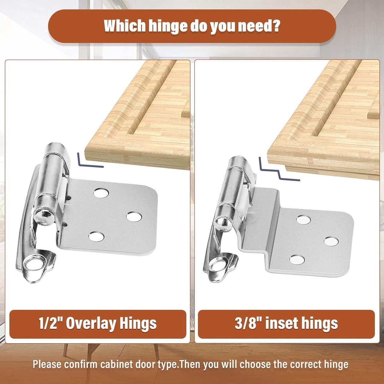 Alt view image 4 of 6 - Cabinet Hinges, 20 Pack 10 Pairs 3/8 Inch Inset Cabinet Door Hinges Brushed Nickel Semi-Concealed Self-Closing Hinges for Home Hotel School RV Cabinet Kitchen Cabinets Shoe Cabinets Bathroom Cabinet