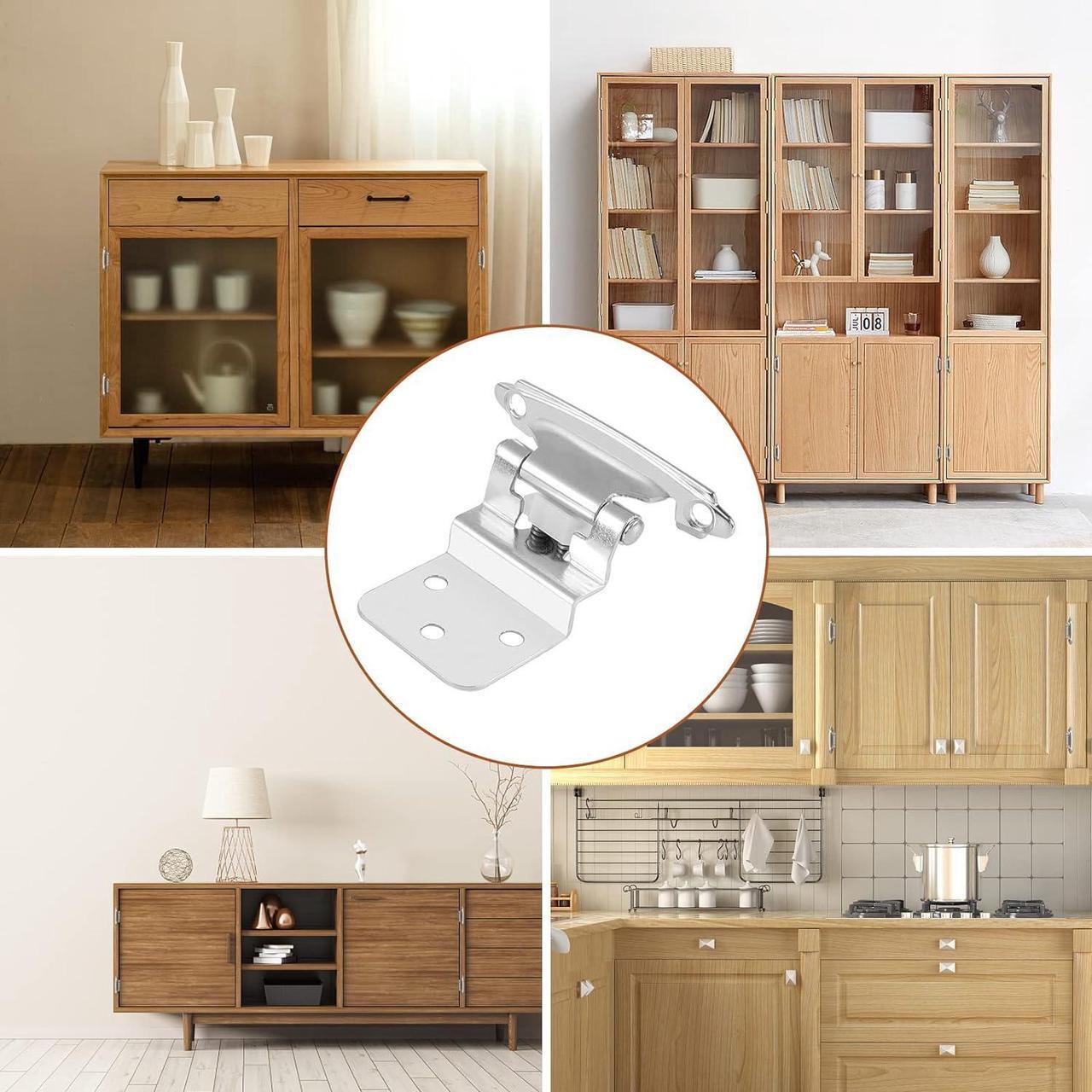 Alt view image 5 of 6 - Cabinet Hinges, 20 Pack 10 Pairs 3/8 Inch Inset Cabinet Door Hinges Brushed Nickel Semi-Concealed Self-Closing Hinges for Home Hotel School RV Cabinet Kitchen Cabinets Shoe Cabinets Bathroom Cabinet