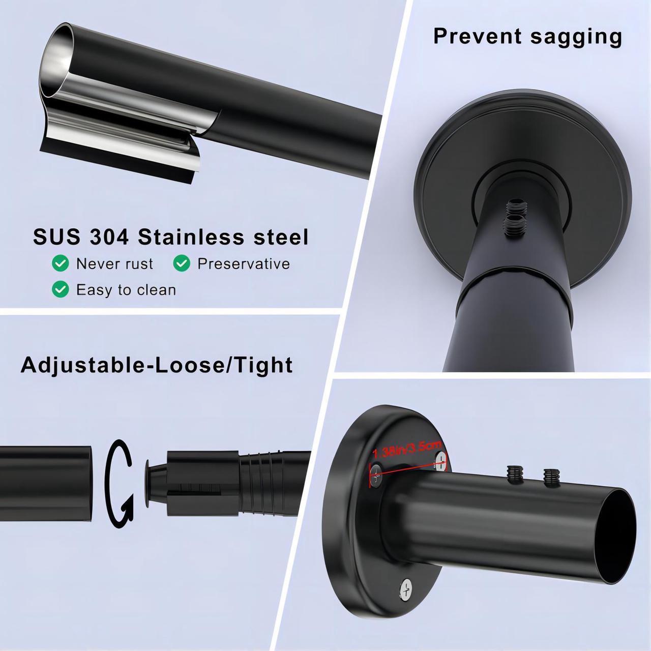 Alt view image 7 of 7 - Misounda Corner Shower Curtain Rod Adjustable Curved Shower Rods Drilling Install 304 Stainless Steel With 24 Rings, For Bathroom,Bathtub,Fitting Room ( L Shaped 27.6-39.4×43.3-67 inch )Black