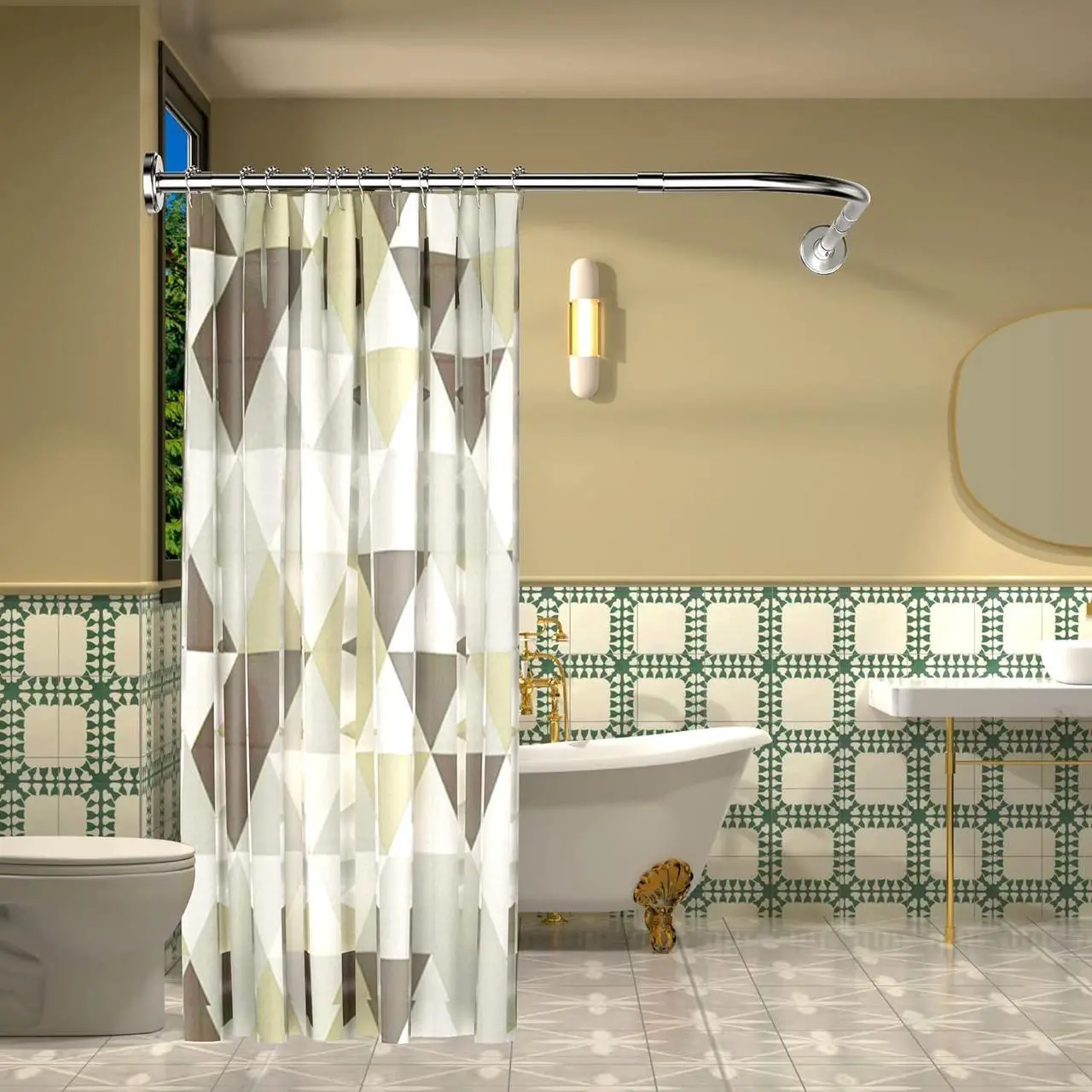 Main image of Misounda Shower Curtain Rod,Stainless Steel Adjustable Curved Shower Rod, Drilling Install, For Bathroom, Bathtub, Cloakroom, Dressing Room,Etc. (L Shape, 35.5-47 x 35.5-47 Inch)