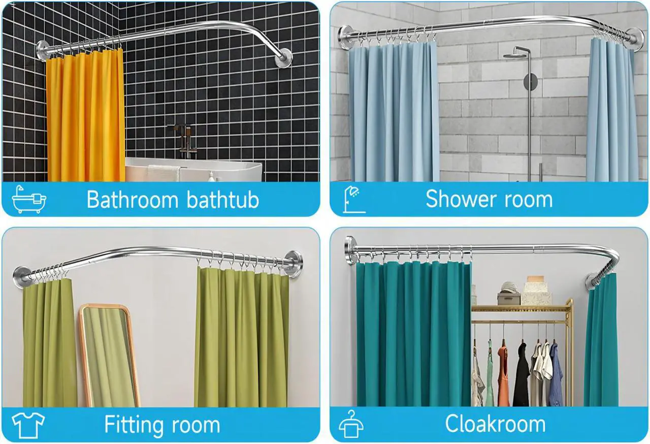 Alt view image 7 of 7 - Misounda Shower Curtain Rod,Stainless Steel Adjustable Curved Shower Rod, Drilling Install, For Bathroom, Bathtub, Cloakroom, Dressing Room,Etc. (L Shape, 35.5-47 x 35.5-47 Inch)