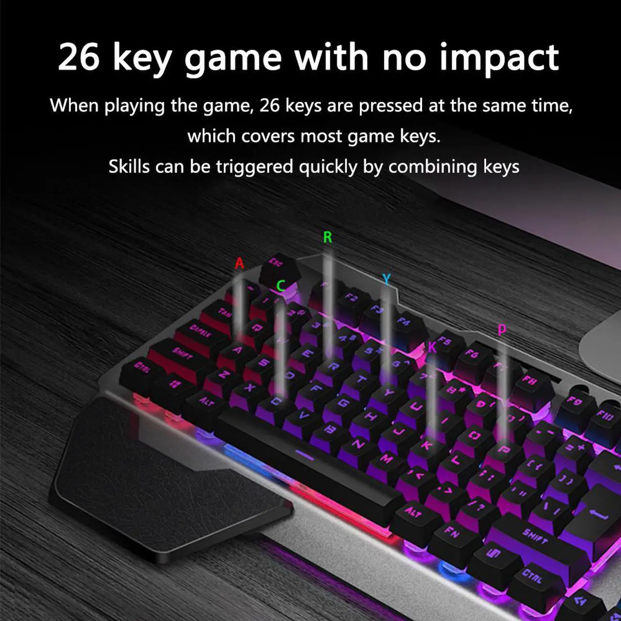 Alt view image 3 of 7 - Wireless Gaming Keyboard and Mouse with Rainbow Backlit Rechargeable Metal Panel Mechanical Feel Ergonomic Keyboard and Mouse for Laptop PC Gamer