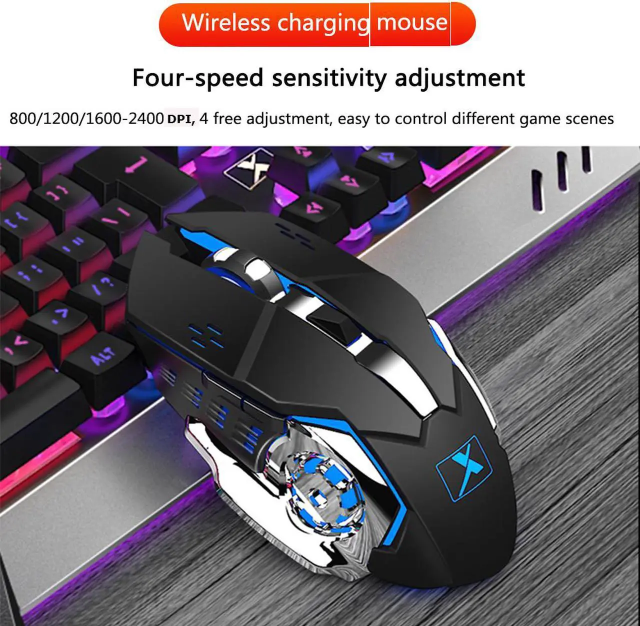 Alt view image 5 of 7 - Wireless Gaming Keyboard Mouse and Bluetooth Headset Kit, Rainbow Backlit Rechargeable Ergonomic Metal Mechanical Feel Keyboard with Removable Palm Rest for Laptop PC Gamer
