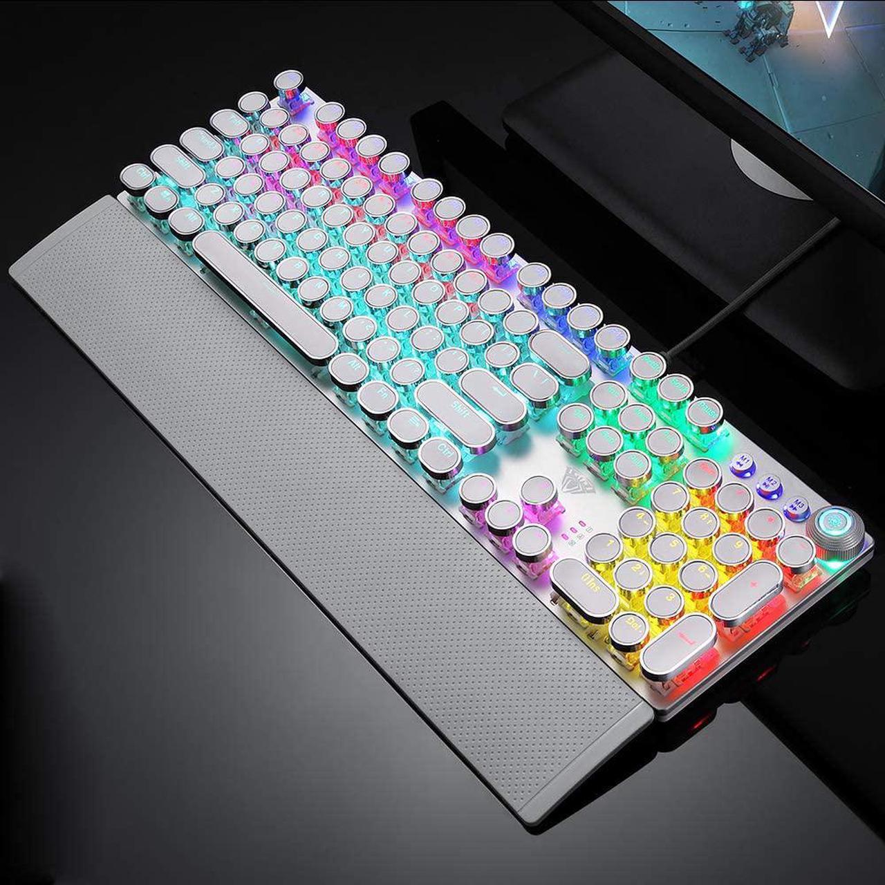 Alt view image 6 of 6 - Gaming Mechanical Keyboard, LED Backlit Metal Panel 104 Anti-ghosting Keys, Blue Switches, Magnetic Wrist Rest, Media Control Knob Buttons, Good for Game and Office