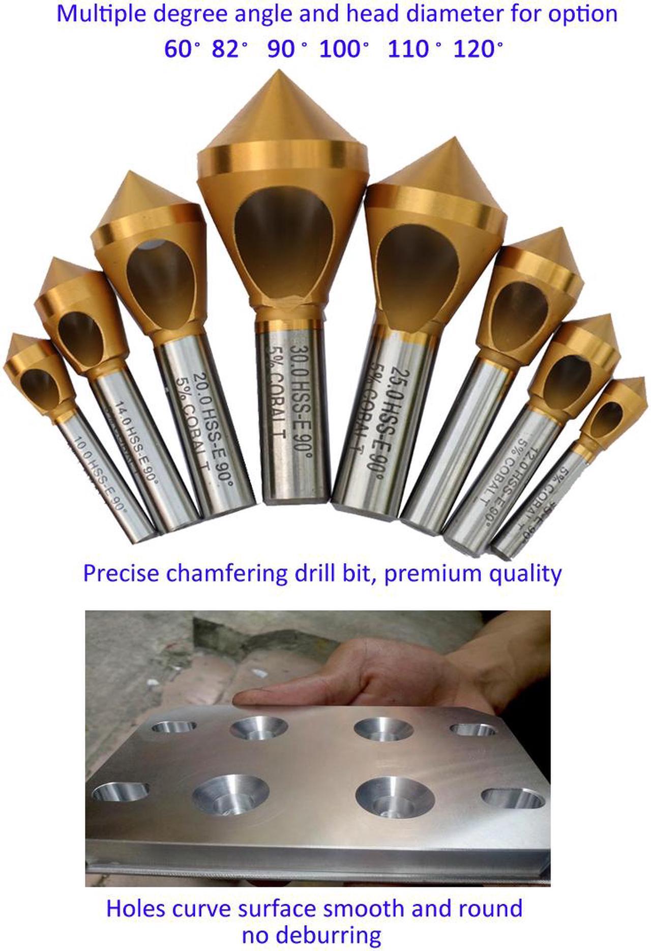 Alt view image 5 of 7 - Cobalt countersink chamfering tool, HSS-E material, Nanometer Titanium coated, durable high hardness, self centering 90 degree head diameter 8mm