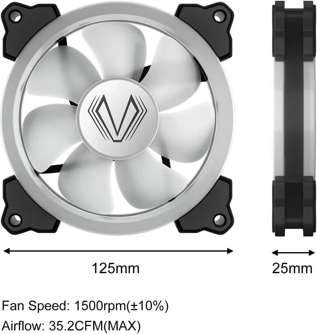Alt view image 5 of 5 - Vetroo SY-120 120mm ARGB Case Fan 5V 3 Pin Addressable Motherboard SYNC with Duo-Ring LED Lighting Controller Free (1 Pack)