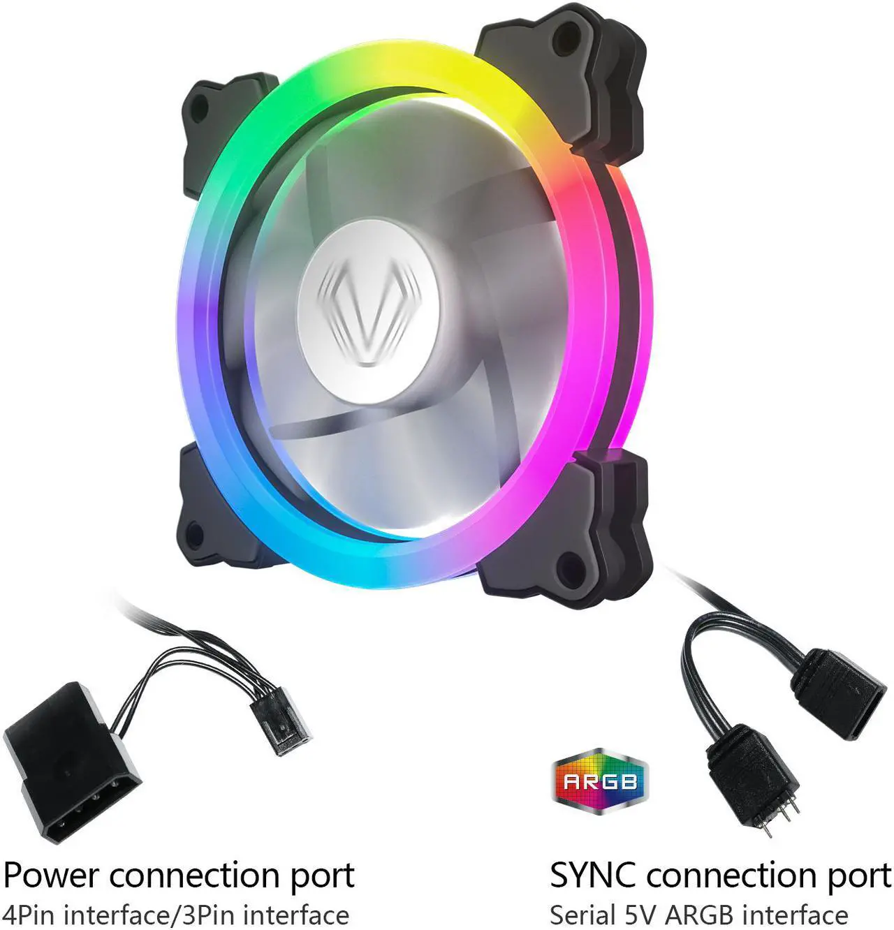 Alt view image 6 of 5 - Vetroo SY-120 120mm ARGB Case Fan 5V 3 Pin Addressable Motherboard SYNC with Duo-Ring LED Lighting Controller Free (1 Pack)