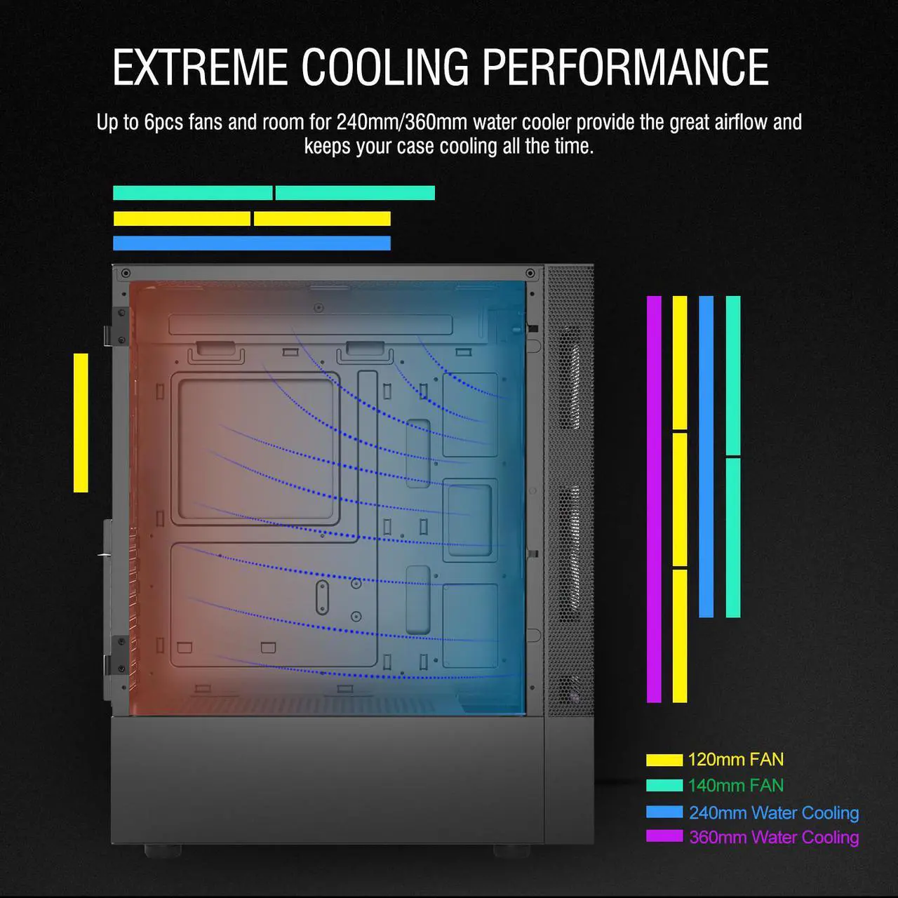 Alt view image 4 of 7 - Vetroo A03 ATX Mid-Tower PC Gaming Case Pre-installed 3pcs ARGB PWM Fans w/ Controller, Door Opening Hinged Tempered Glass Side Panel, High Airflow Mesh Front and Dust Filter-Black