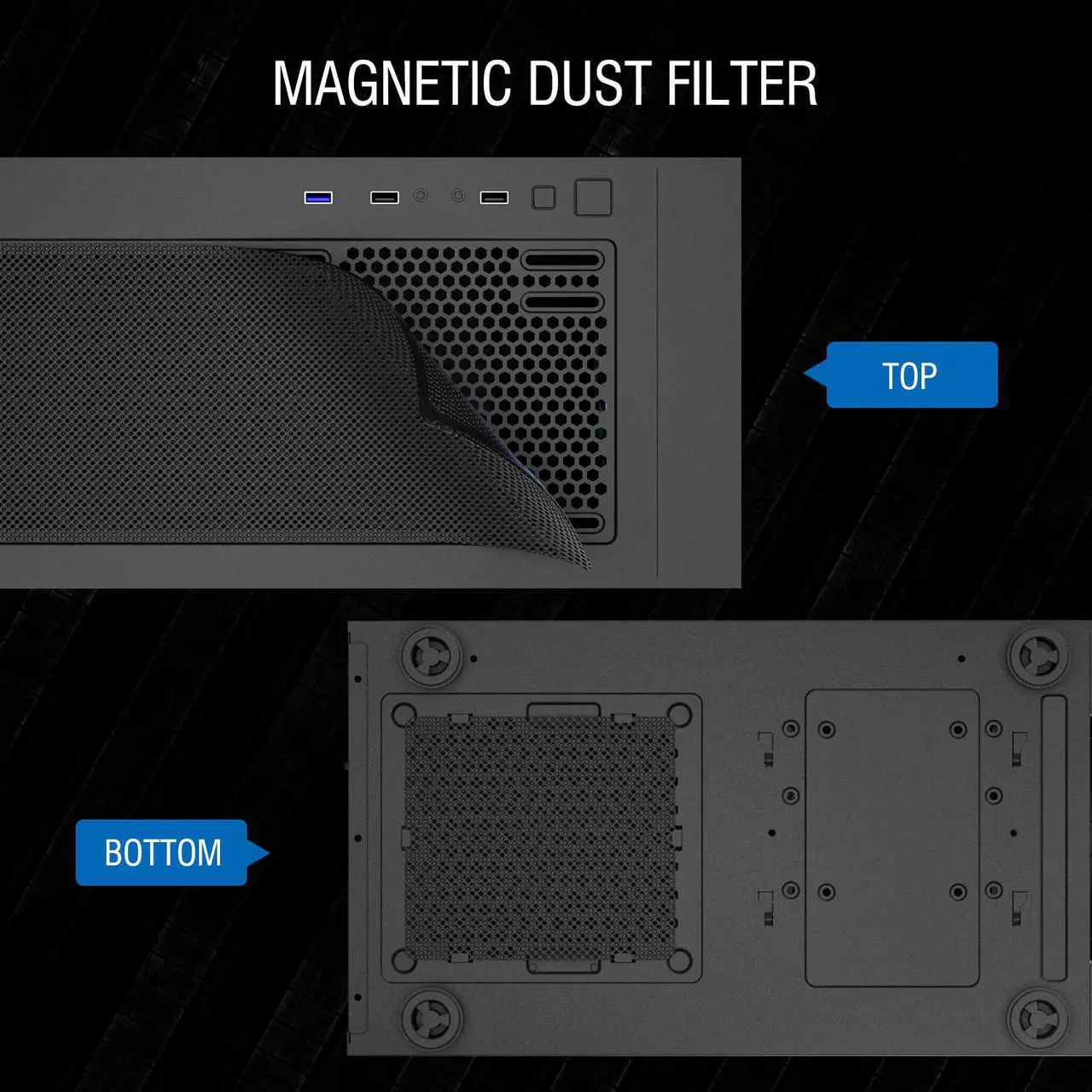 Alt view image 8 of 7 - Vetroo A03 ATX Mid-Tower PC Gaming Case Pre-installed 3pcs ARGB PWM Fans w/ Controller, Door Opening Hinged Tempered Glass Side Panel, High Airflow Mesh Front and Dust Filter-Black