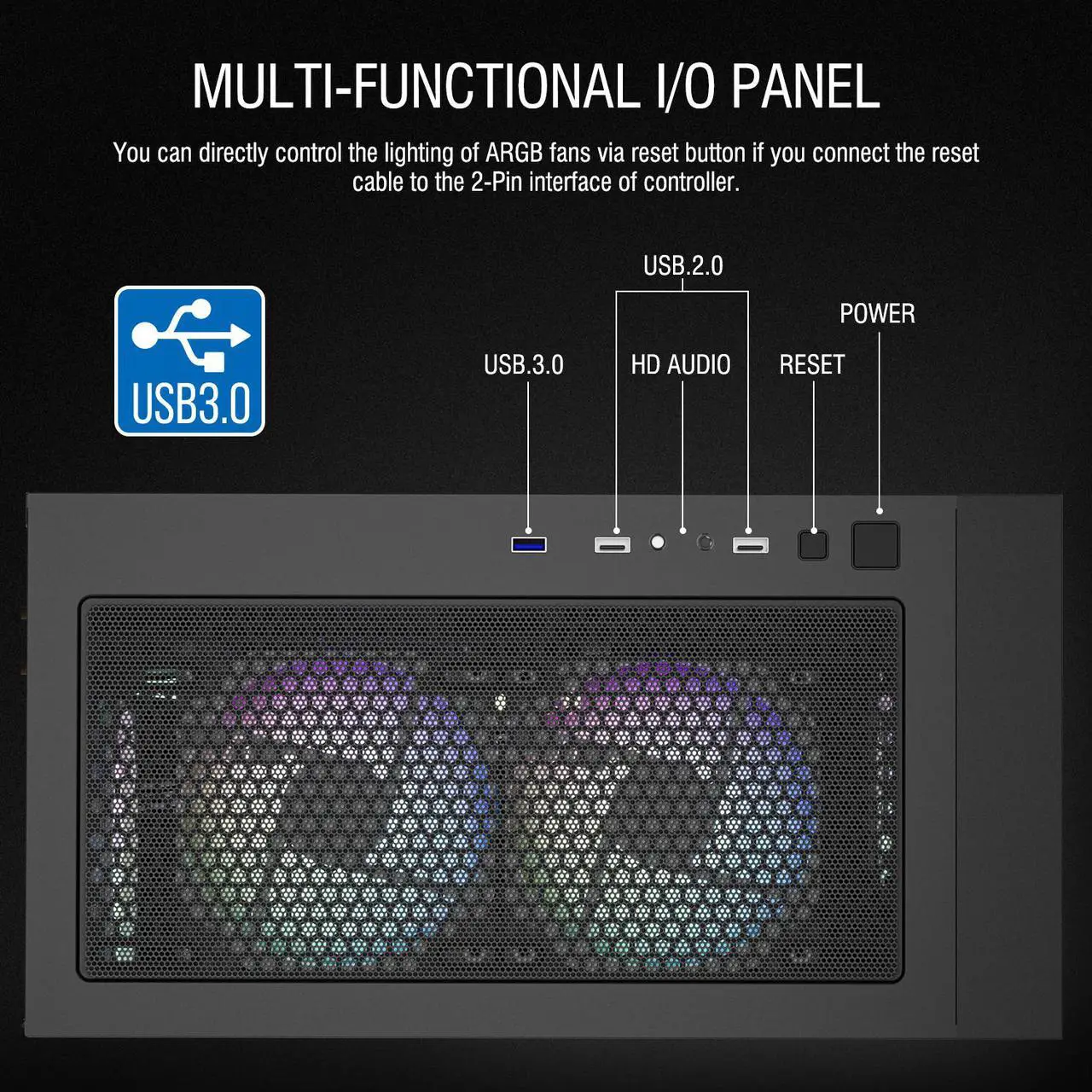 Alt view image 6 of 7 - Vetroo A03 ATX Mid-Tower PC Gaming Case Pre-installed 3pcs ARGB PWM Fans w/ Controller, Door Opening Hinged Tempered Glass Side Panel, High Airflow Mesh Front and Dust Filter-Black