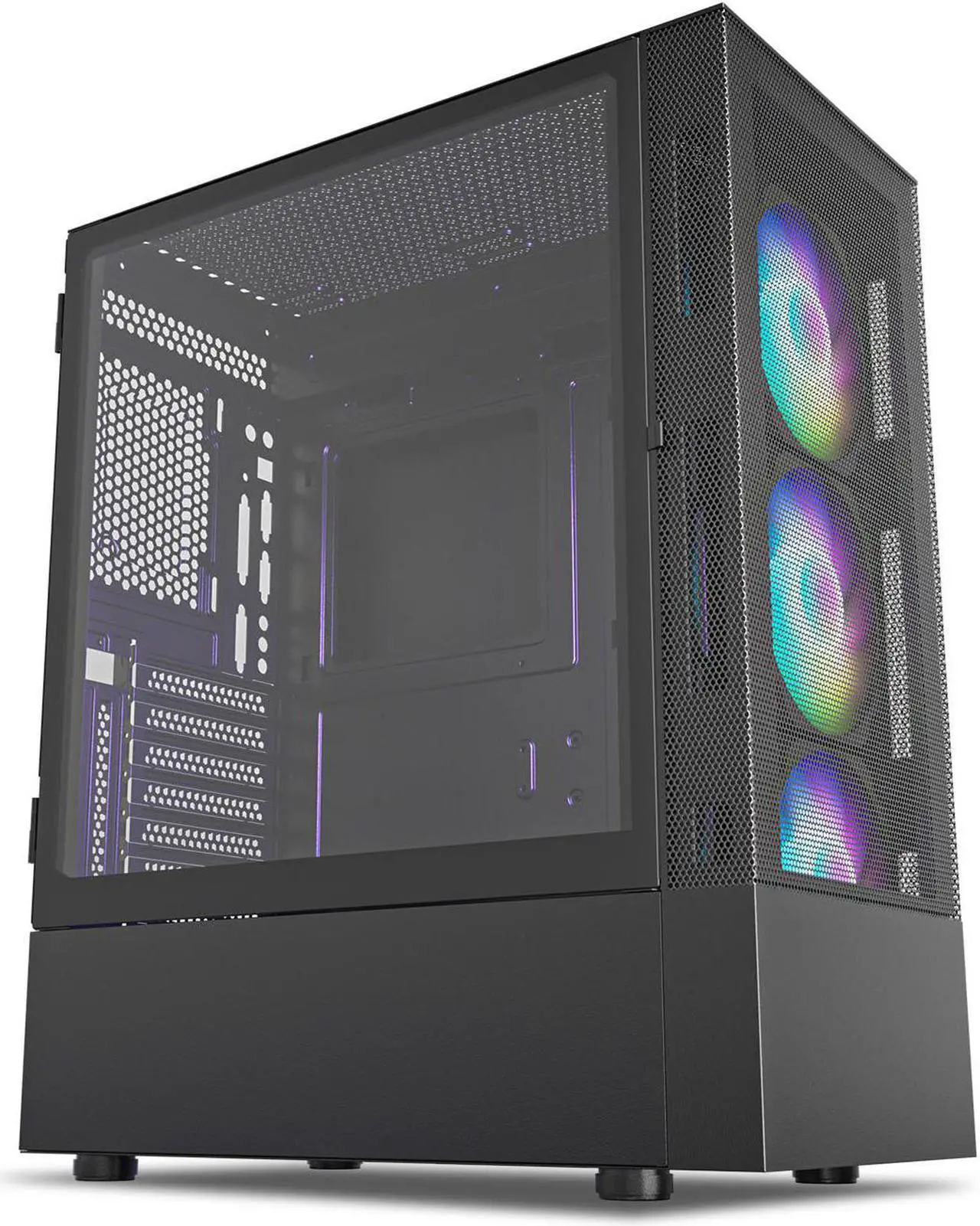 Main image of Vetroo A03 ATX Mid-Tower PC Gaming Case Pre-installed 3pcs ARGB PWM Fans w/ Controller, Door Opening Hinged Tempered Glass Side Panel, High Airflow Mesh Front and Dust Filter-Black