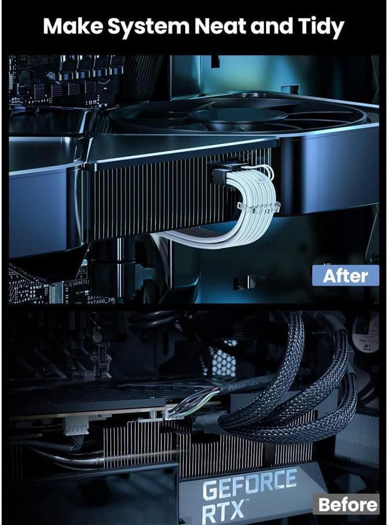 Alt view image 2 of 7 - PCI-e 5.0 Extension Cable16 Pin(12+4) 12VHPWR Male to PCIE 5.0 3x8(6+2) Pin Female 16AWG Cable Sleeved Compatible for GPU RTX 3090Ti 4070Ti 4080 4090