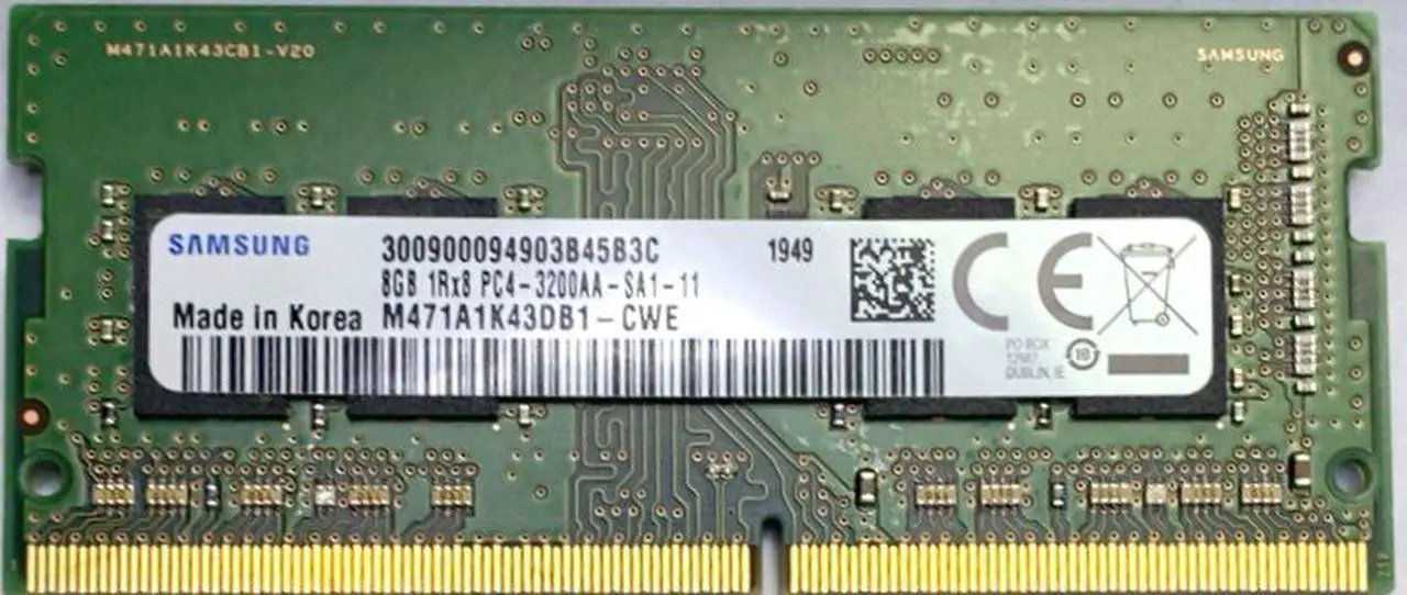Main image of Samsung 8GB DDR4 3200MHz PC4-25600 1.2V 1Rx8 260-Pin SODIMM Laptop RAM Memory Module M471A1K43DB1-CWE