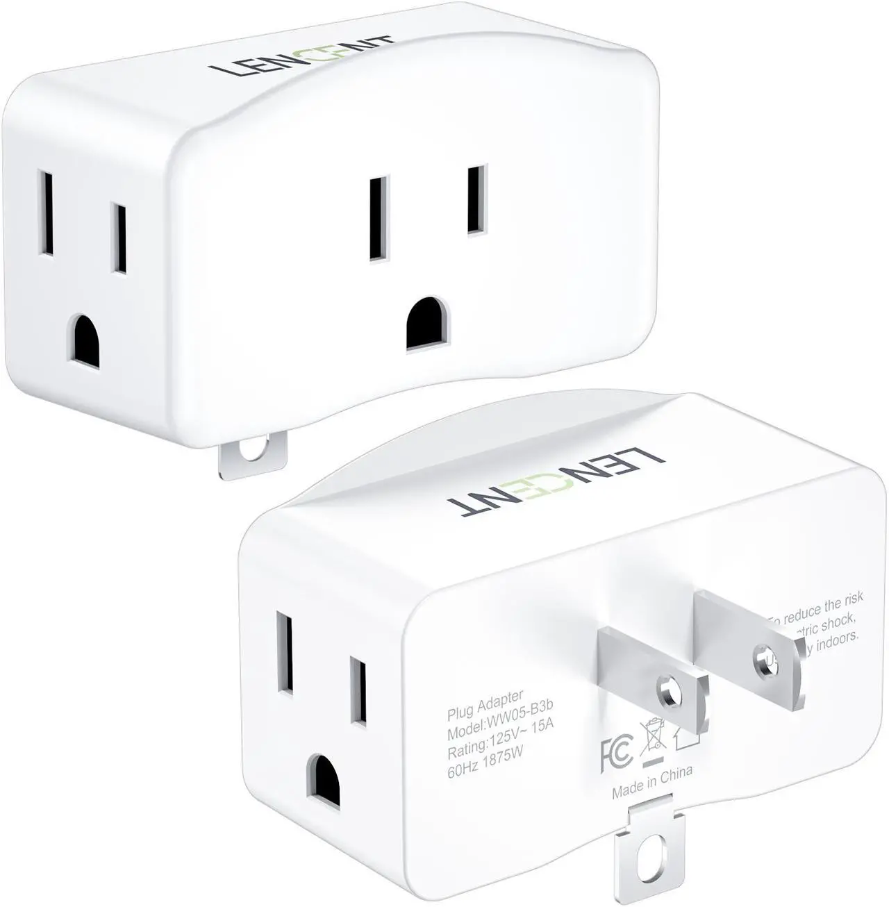 Main image of 3 Prong to 2 Prong Grounding Adapter, LENCENT Plug Extender, Outlet Converter, Wall Plug Splitter with 3 AC Outlets, Travel Power Adaptor for US to Japan-Type A, Cruise Ship Approved, 2 Pack