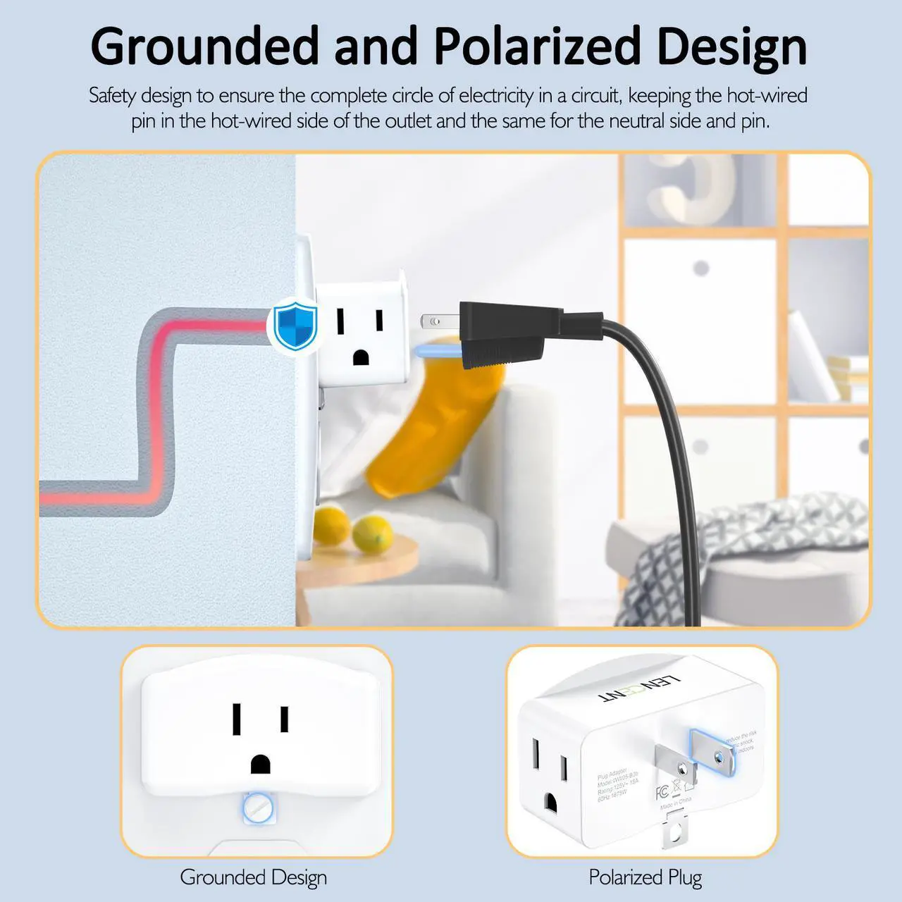 Alt view image 3 of 6 - 3 Prong to 2 Prong Grounding Adapter, LENCENT Plug Extender, Outlet Converter, Wall Plug Splitter with 3 AC Outlets, Travel Power Adaptor for US to Japan-Type A, Cruise Ship Approved, 2 Pack