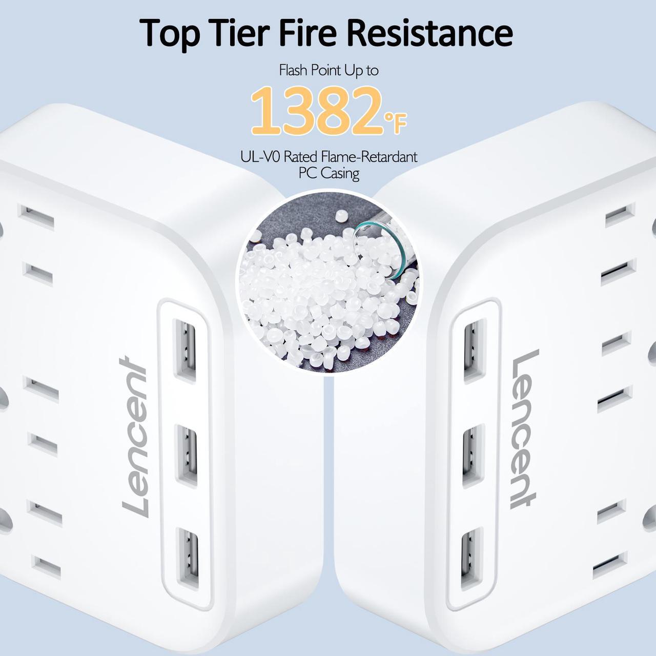Alt view image 6 of 7 - LENCENT 2 Prong Power Strip, 3 Prong to 2 Prong Outlet Adapter, 6.6ft Braided Extension Cord with Polarized Plug, 3 AC Outlets & 3 USB(5V 3.4A Max), Wall Mountable, Ideal for Non-Grounded Outlets