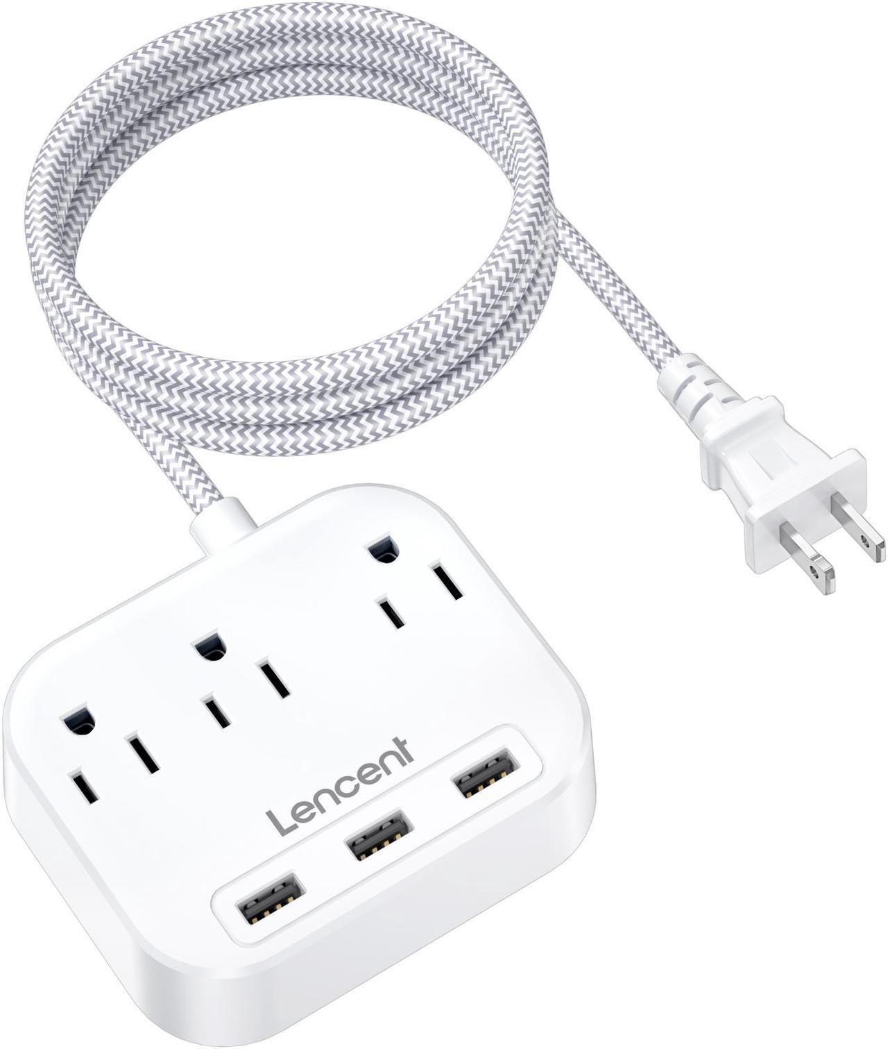 Main image of LENCENT 2 Prong Power Strip, 3 Prong to 2 Prong Outlet Adapter, 6.6ft Braided Extension Cord with Polarized Plug, 3 AC Outlets & 3 USB(5V 3.4A Max), Wall Mountable, Ideal for Non-Grounded Outlets