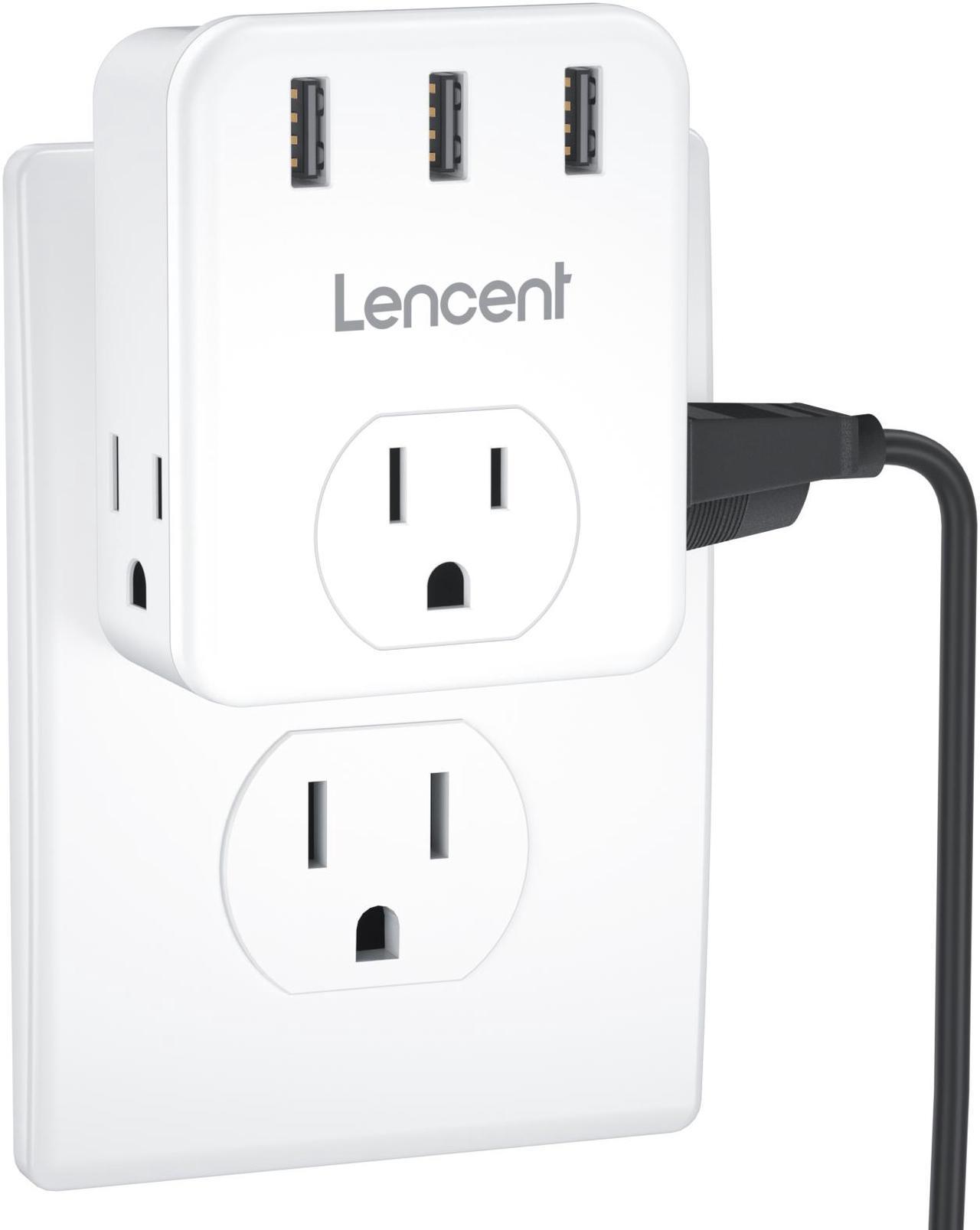 Multi Plug Outlet Extender, LENCENT 3 Outlets Splitter with 3 USB Ports, Wall Charger, 3 Prong Plug, Power Charging Box Expander for Home, Office, Hotel, Dorm, Cruise Ship Approved- White