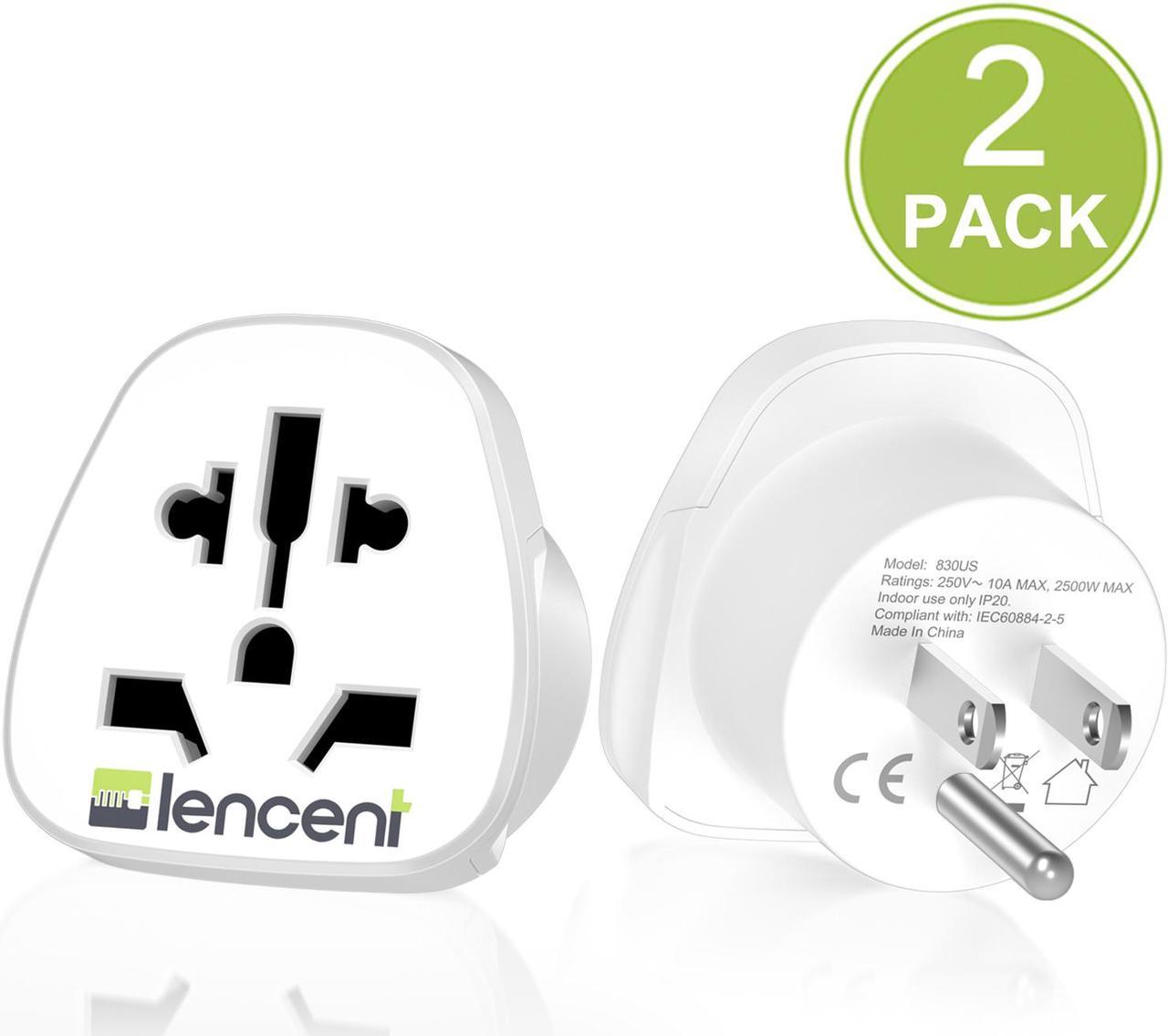 World to US Plug Adapter, [2 Packs] LENCENT European EU Europe / UK / Australia / China / Italy to USA American Outlet Power Adaptor Travel Plug Converter