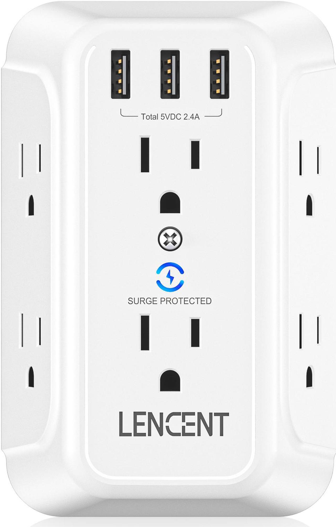 USB Wall Charger, Surge Protector 6 Outlet Extender with 3 USB Ports, 1728J Power Strip Multi Plug,3-Sided Widely Spaced Adapter Multiple Expander,Mountable Wall tap for Home Travel Office, ETL Listed