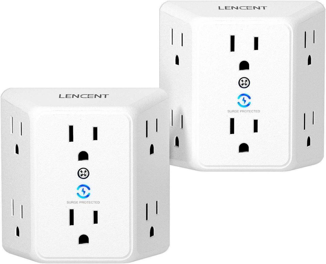 Main image of LENCENT Multi Plug 6 Outlet Extender, 2 Pack Surge Protector Wall tap, Power Strip 3-Side Widely Spaced Adapter Multiple Charger Expander, Mountable Wall Splitter for Home Travel Office, ETL Listed