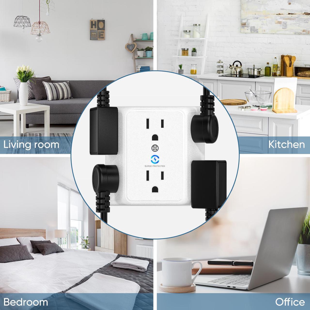 Alt view image 7 of 7 - LENCENT Multi Plug 6 Outlet Extender, 2 Pack Surge Protector Wall tap, Power Strip 3-Side Widely Spaced Adapter Multiple Charger Expander, Mountable Wall Splitter for Home Travel Office, ETL Listed