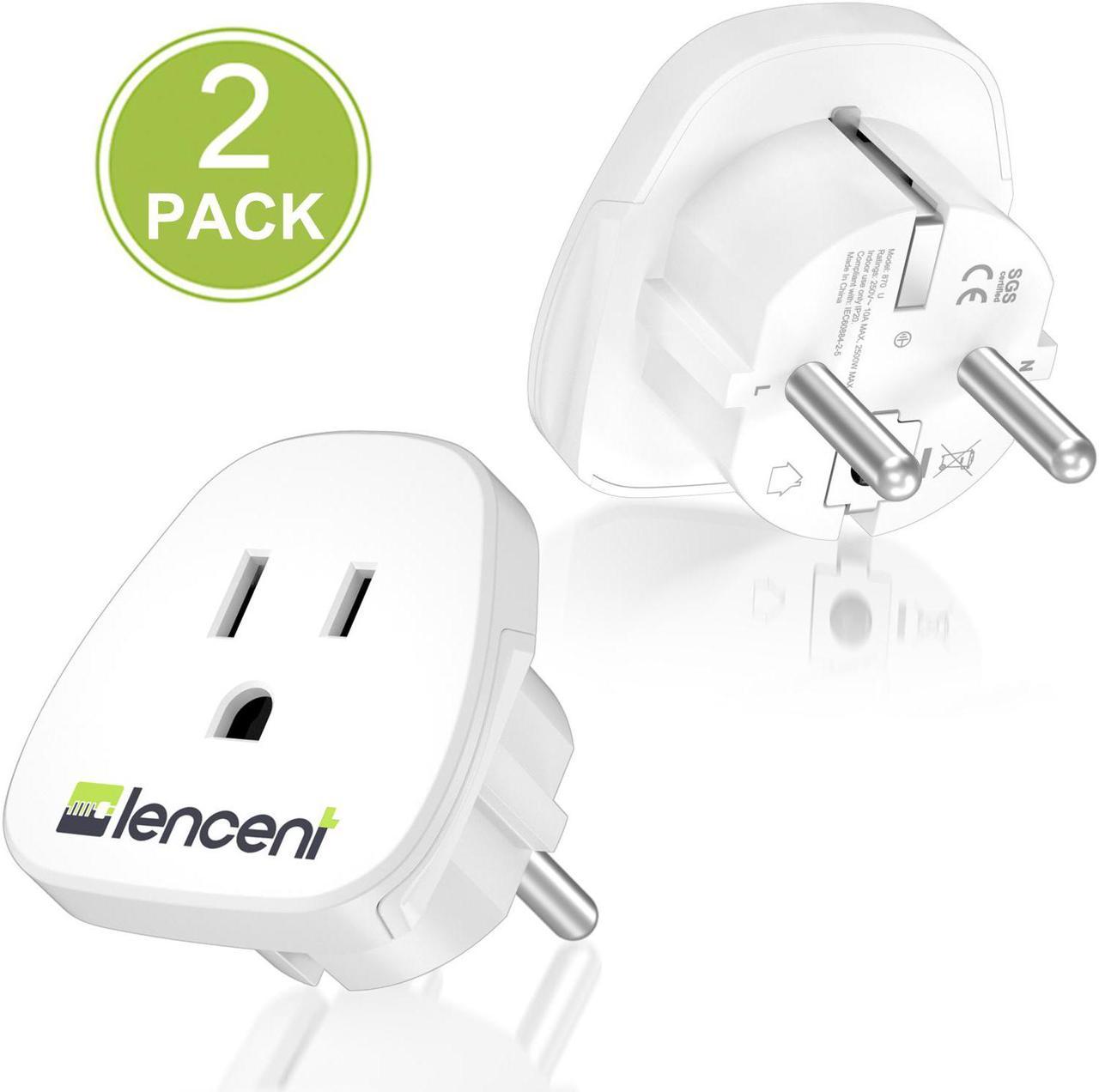 2 Pack,Germany France Travel Power Adapter, LENCENT Schuko European Travel Plug , Outlet Adaptor Charger for US to Europe EU German French Russia Iceland Spain Greece Norway Korea (Type E/F)