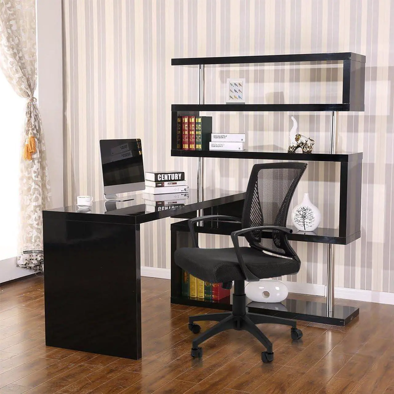 Alt view image 7 of 7 - Office Chair Mid Back Swivel Lumbar Support Desk Chair, Computer Ergonomic Mesh Chair with Armrest (Black)