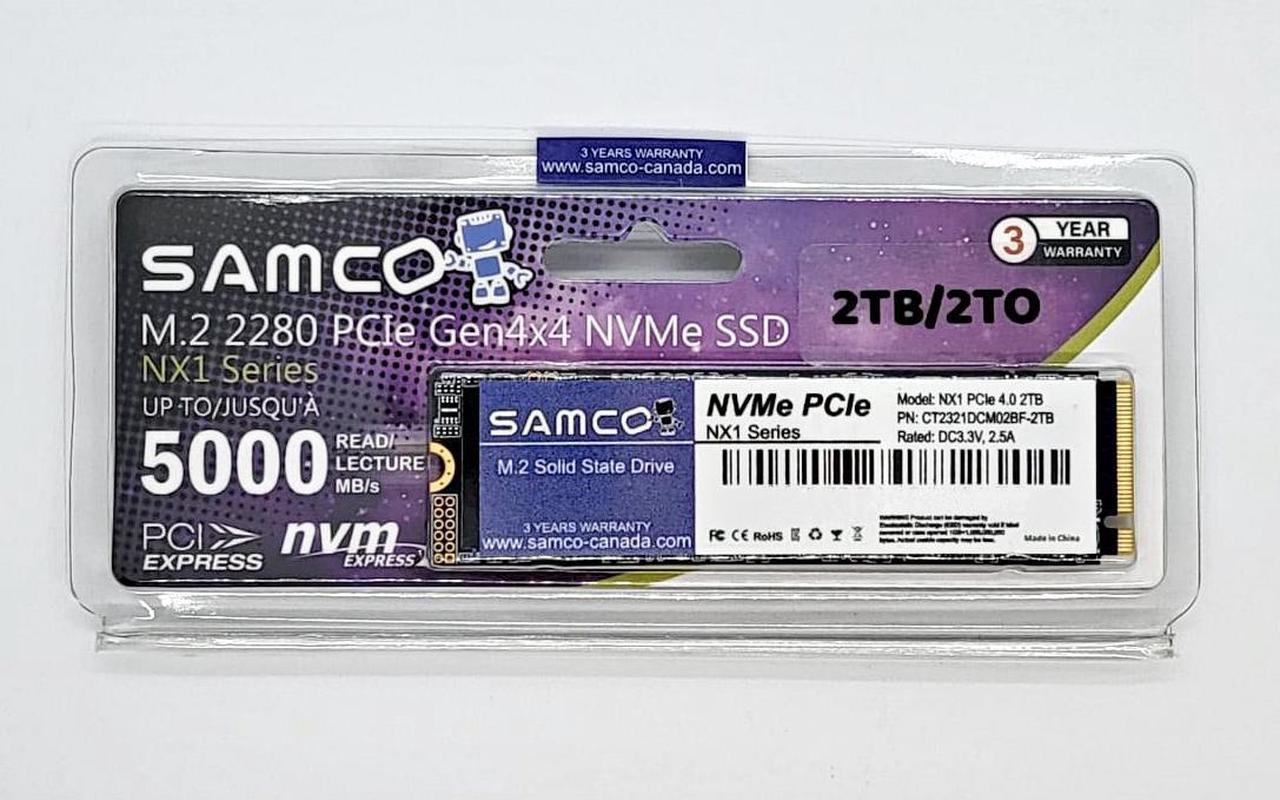 Samco 2TB NX1 M2 NVMe PCIe Gen4 x4 SSD (R:5000MB/s; W:4500MB/s)