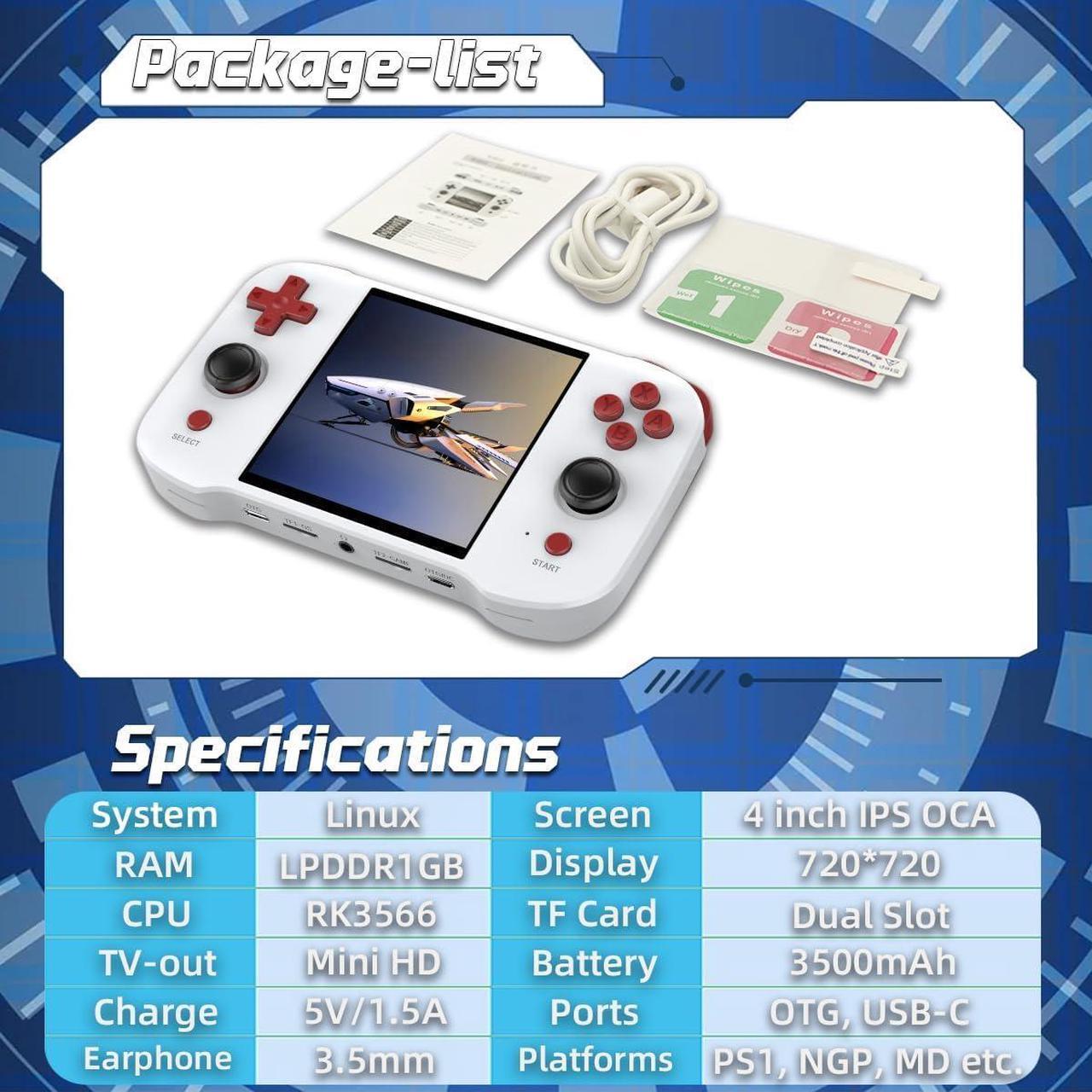 Alt view image 5 of 5 - R46S Handheld Game Console 4 inch 64GB (White)