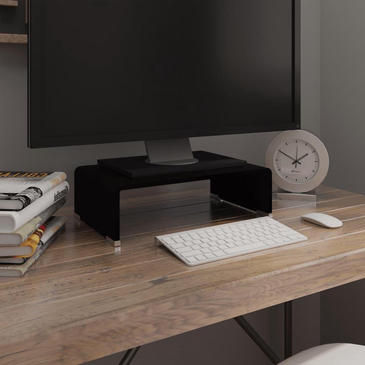 Alt view image 11 of 12 - vidaXL TV Stand Monitor Stand Desktop Stand TV Console Media Unit Glass Black