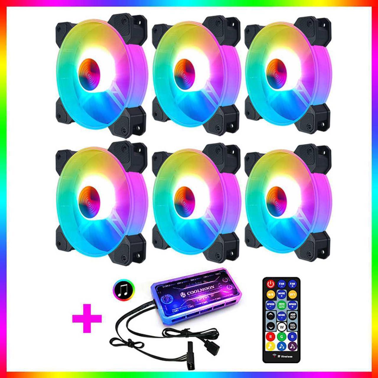 6pcs Computer PC Case Fan RGB Adjust LED Fan Speed 120mm Quiet Music Remote Control AURA SYNC Cooler Cooling RGB Case Fans