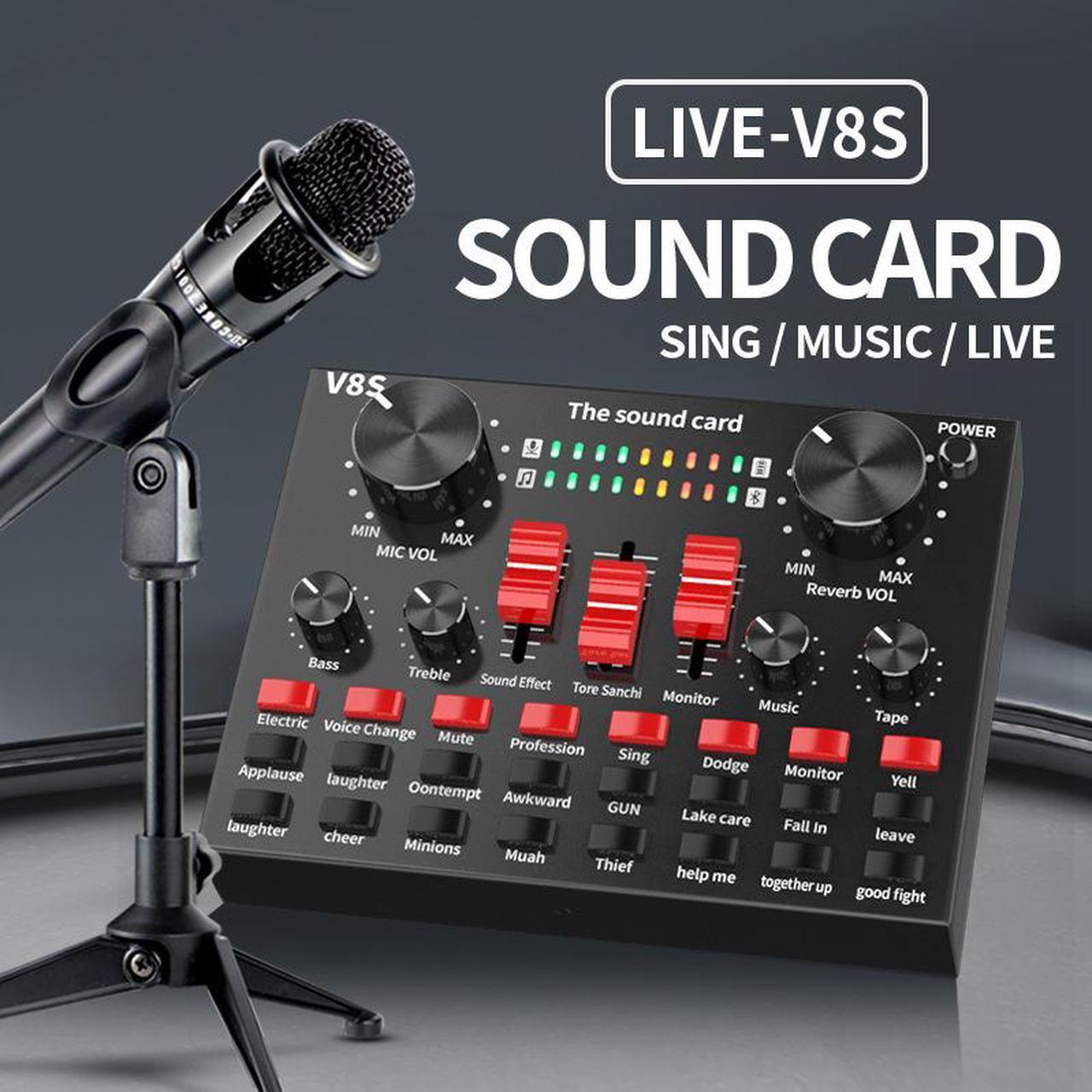 V8S bluetooth Sound Card Live Broadcast Equipment Sound Card Live Drive Free Rechargeable English Version For Guitar Accessories Karaoke Microphone With Mic Type B - OEM