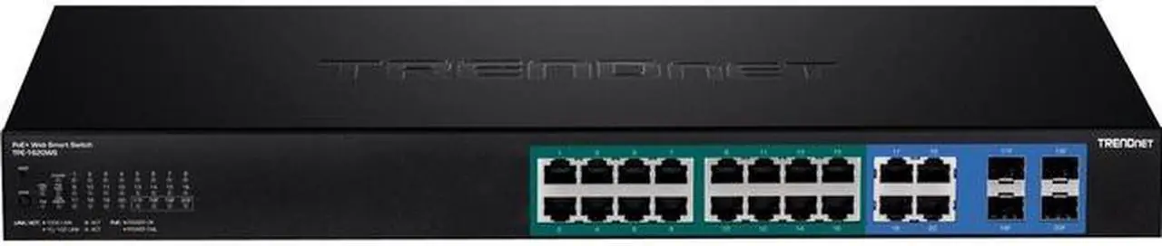 Alt view image 12 of 20 - TRENDnet 20-Port Gigabit PoE+ Web Smart PoE+ Switch, 16 x Gigabit PoE+ Ports, 4 x Shared Gigabit Ports, Up To 30W Per Port, 185W Total Power Budget, Rack Mountable, Black, TPE-1620WS